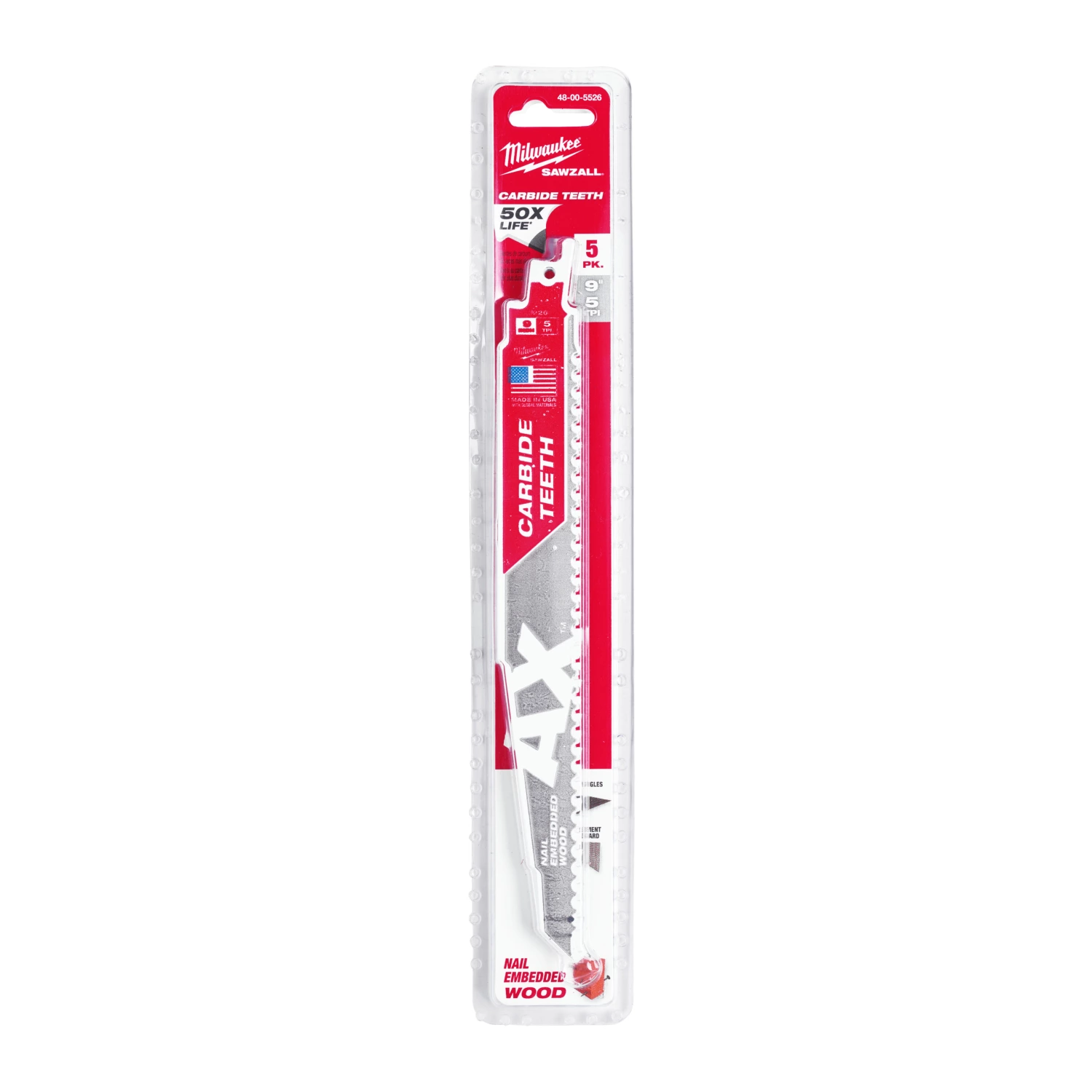 Milwaukee 48475526 Lame de scie alternative Sawzall The AX Carbide - 230 x 5TPI - bois - 5 pcs.-image