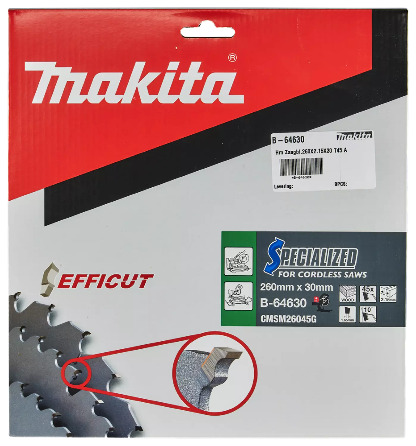 Makita B-64630 Afkortzaagblad Hout - 260x30x2,15mm 45T-image