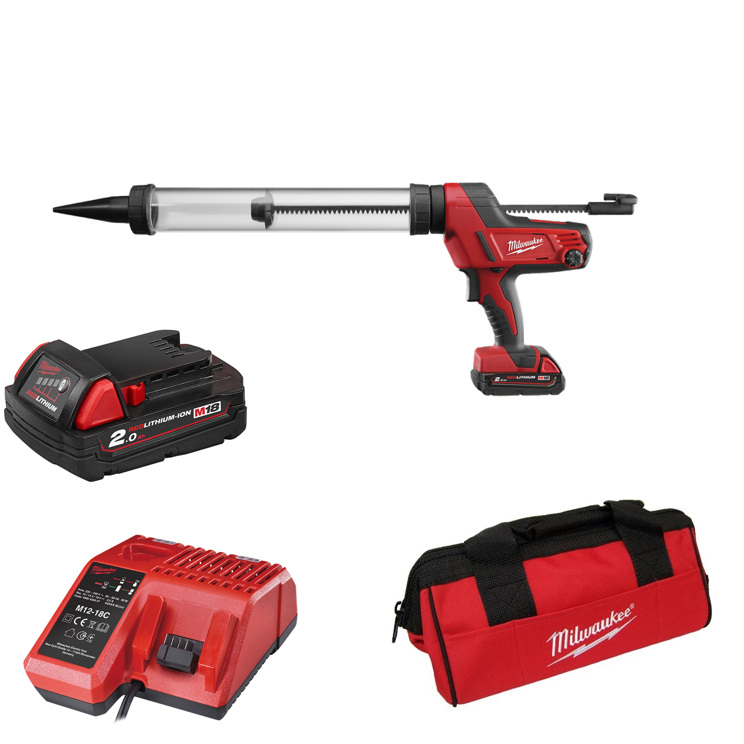 Milwaukee C18 PCG/600T-201B Li-Ion pistolet à colle / mastic avec porte-cartouche - 18V-image