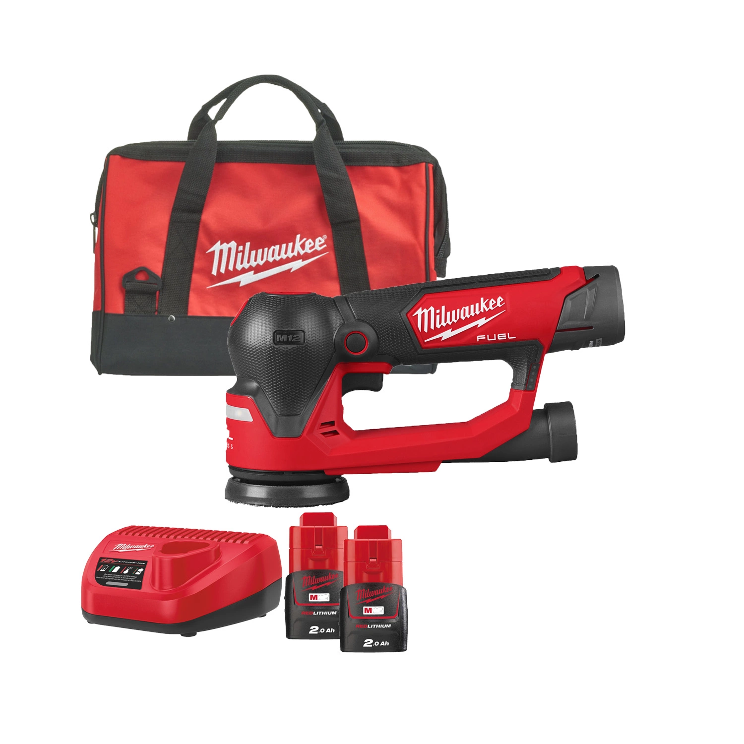 Milwaukee M12 FSDR75-202B 12V Li-ion accu Exentrische schuurmachine set (2x 2.0Ah accu) in tas - 75mm-image