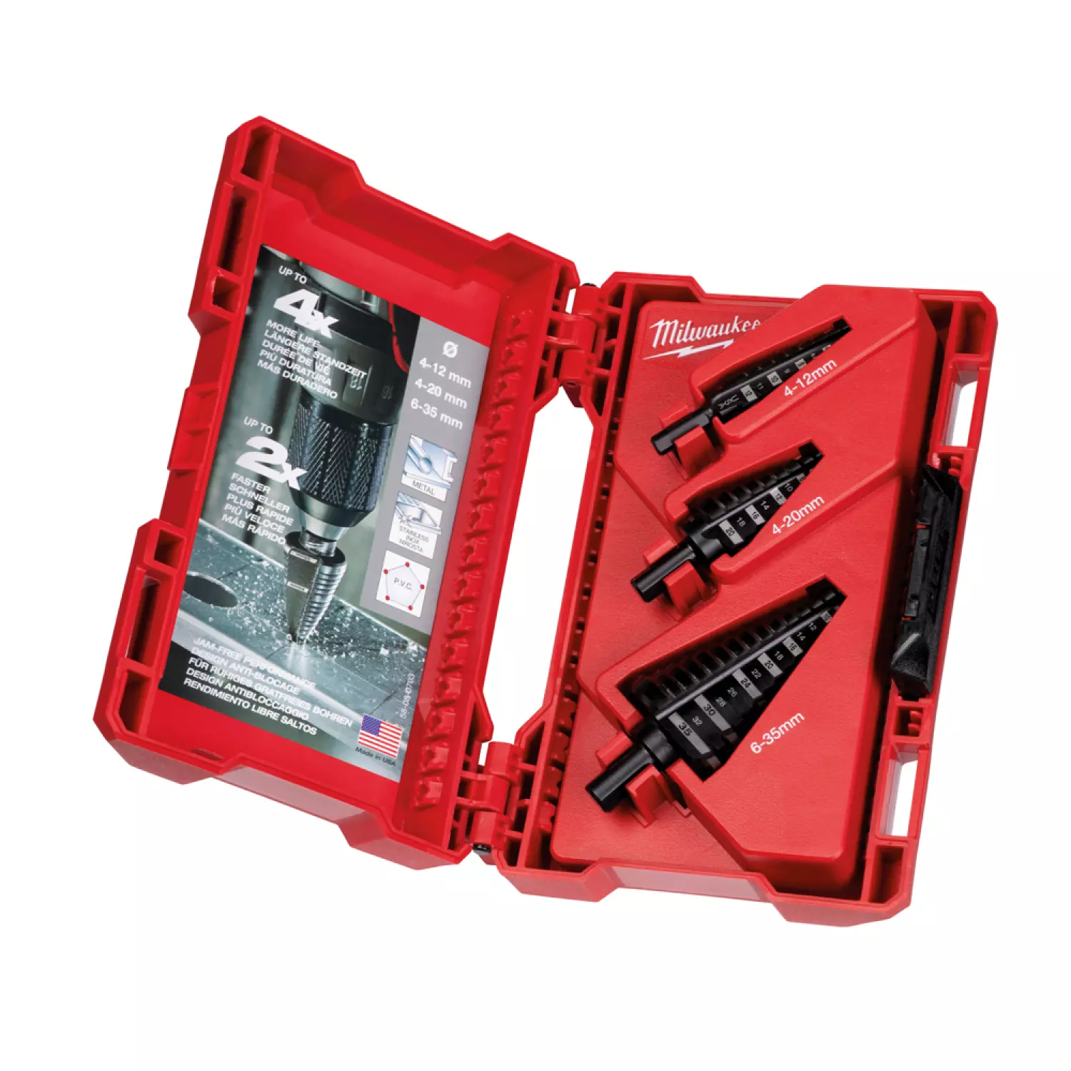Milwaukee 48899399 Set pour forage (3 pièces) - Inclus les niveaux de forage 4 - 12 mm / 1", 4 - 20 mm et 6 - 35 mm-image