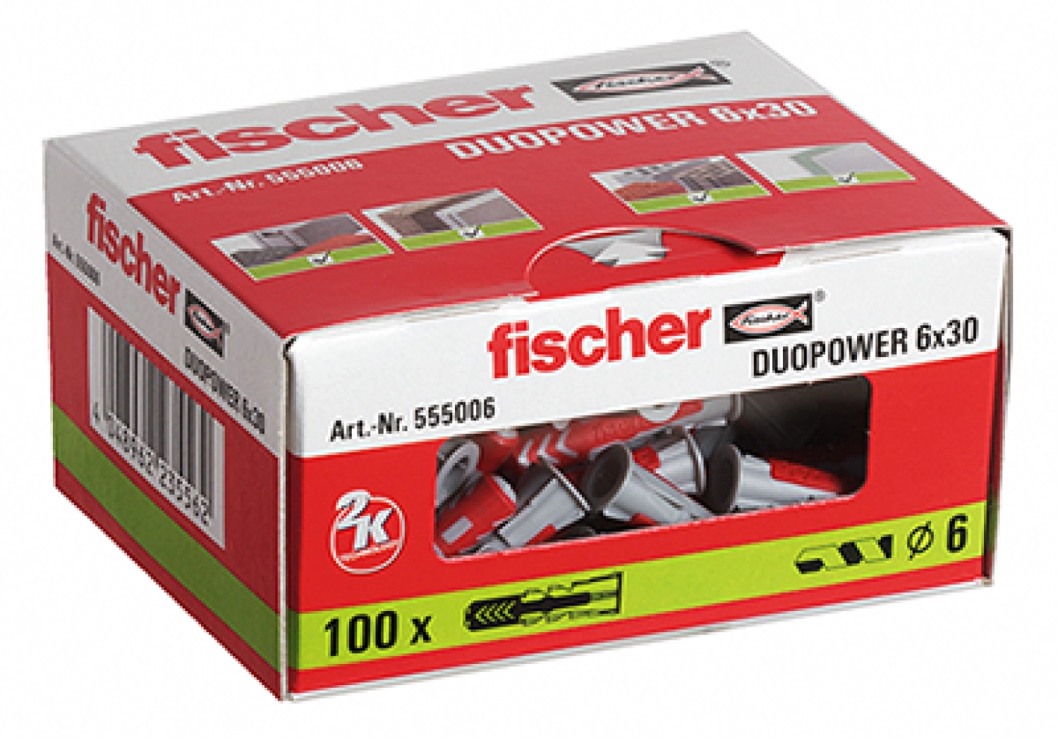 Fischer 555006 - Cheville bi-matière DuoPower 6 x 30 sans vis (100pcs) DuoPower 6 x 30-image