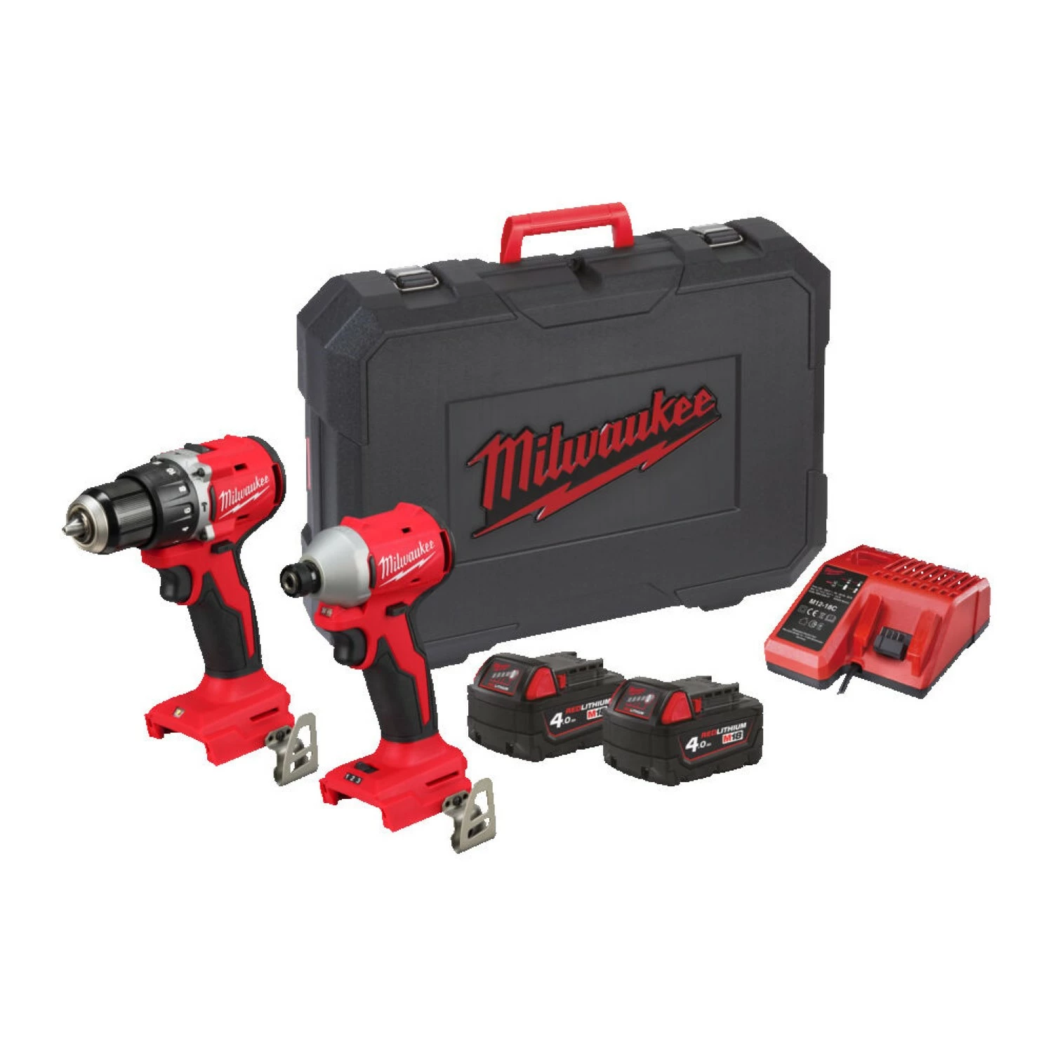 Milwaukee M18 BLCPP2A-402C  Compact Brushless Hammer Drill + Compact Brushless Impact Drill (2x 4.0Ah accu)-image