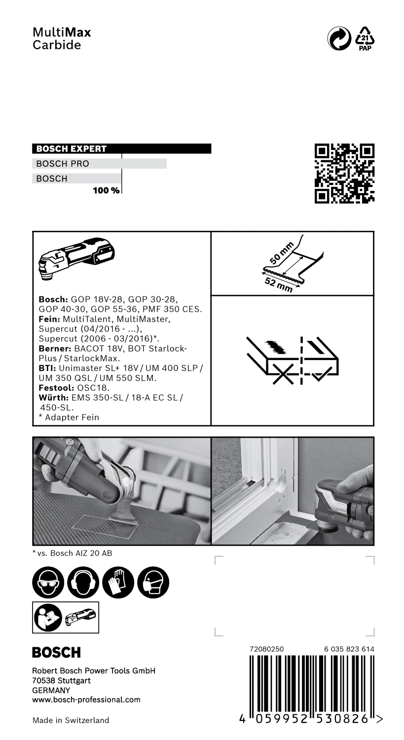 Bosch 2608900030 EXPERT StarlockPlus CoatedCarbide invalzaagblad PAII 52 APIT Carbide, Multimaterial, Curved-Tec 52 x 50mm 1-image