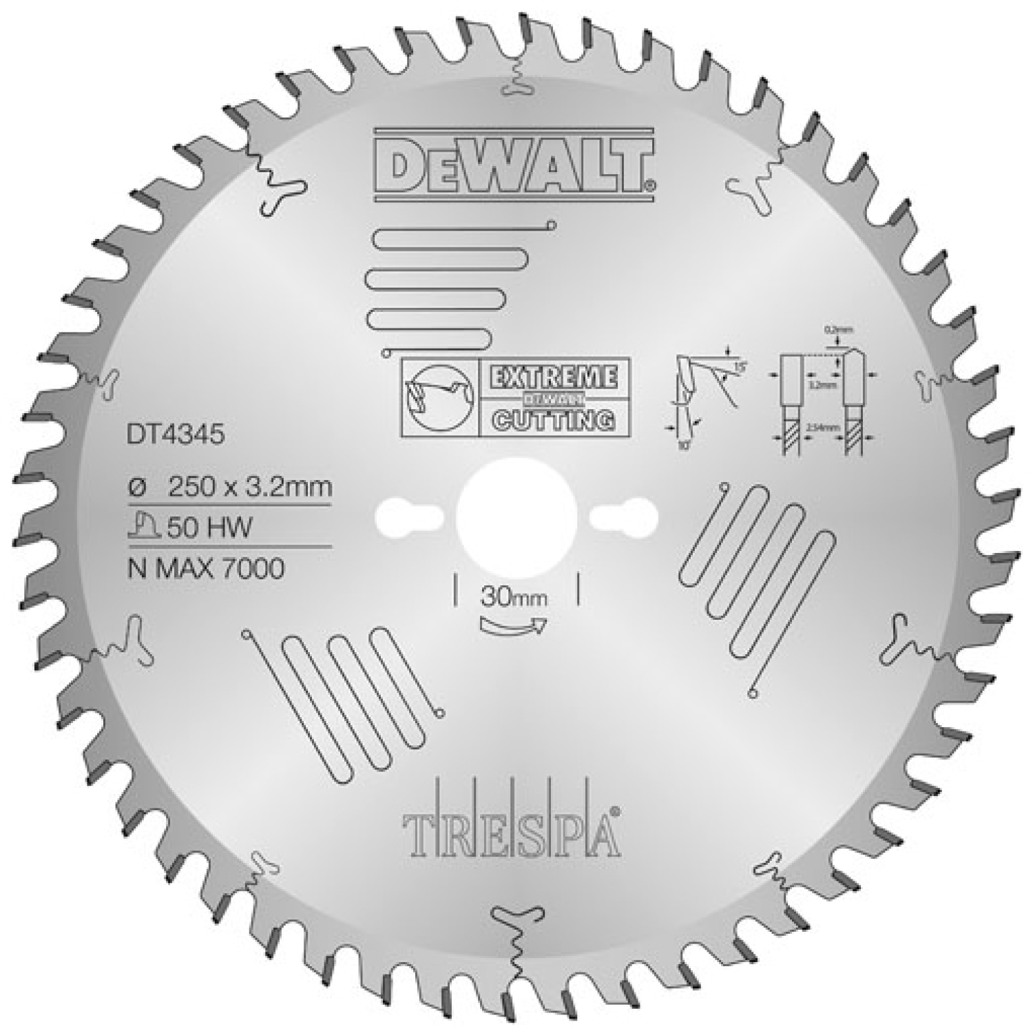 DeWALT DT4345 Extreme Cirkelzaagblad - 250 x 30 x 50T - Hout / Trespa-image