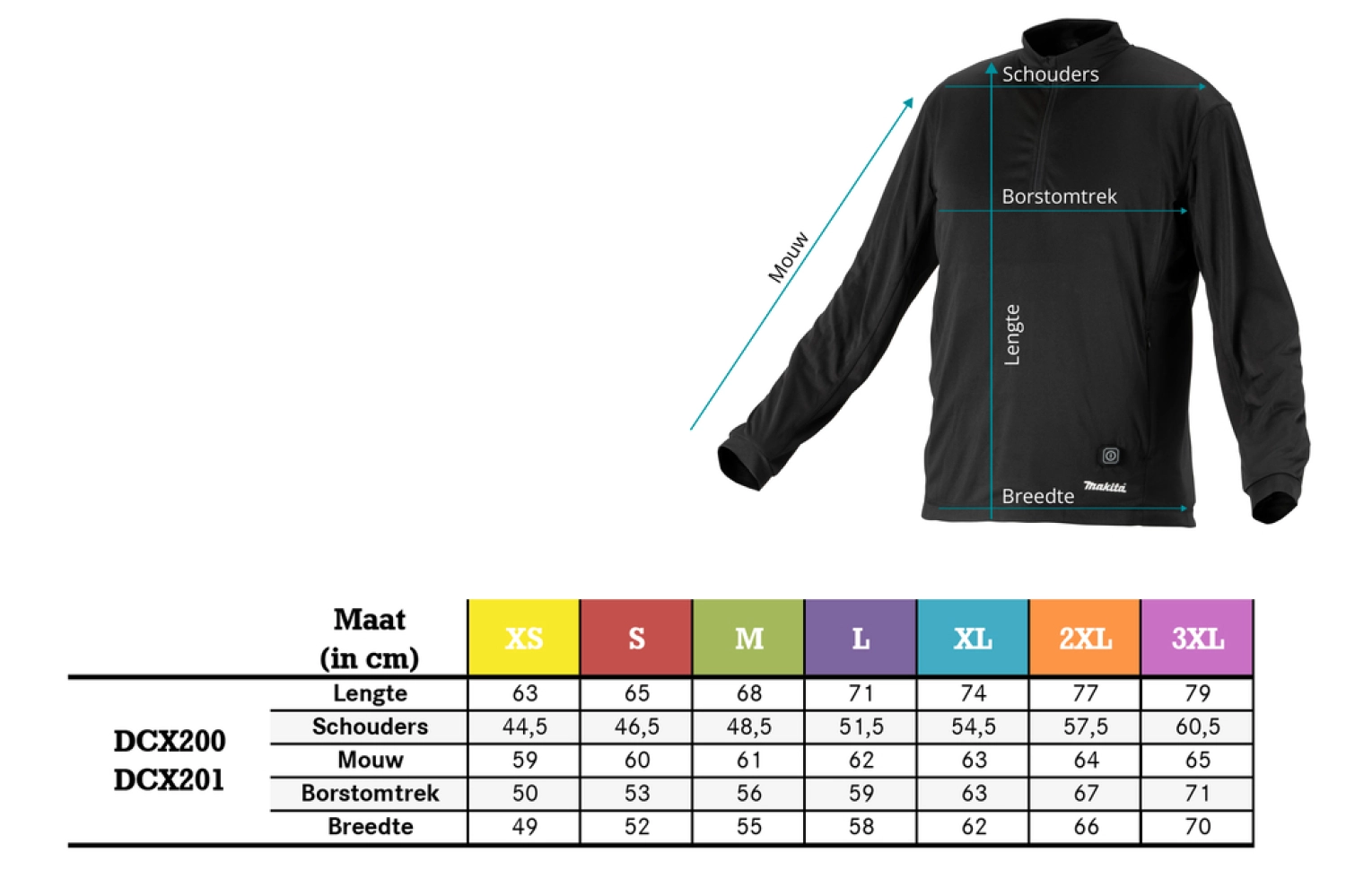 Makita DCX201BS 12V Li-Ion batterie maillot de corps chauffant avec fermeture éclair - S-image