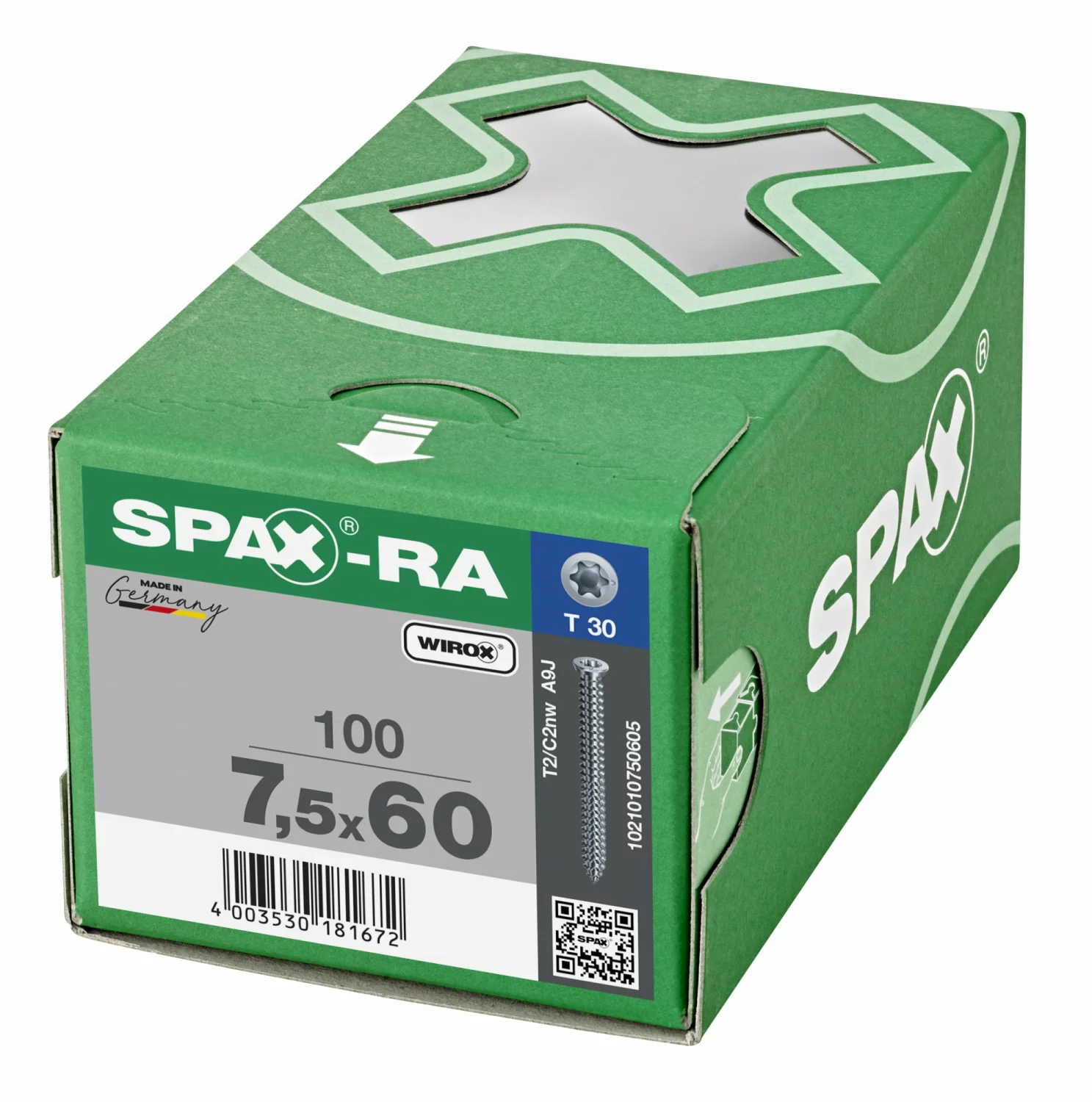 SPAX-Ra 1021010750605 Kozijnschroef, Platverzonken kop, 7.5 x 60, Voldraad, T-STAR plus TX30 - WIROX - 100 stuks-image