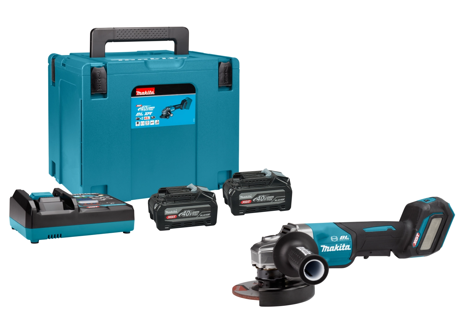 Makita GA029GU201 40V Max Li-ion ensemble de meuleuse d'angle sur batterie (2x batterie 4.0Ah) dans Mbox - 125mm - Interrupteur de sécurité-image