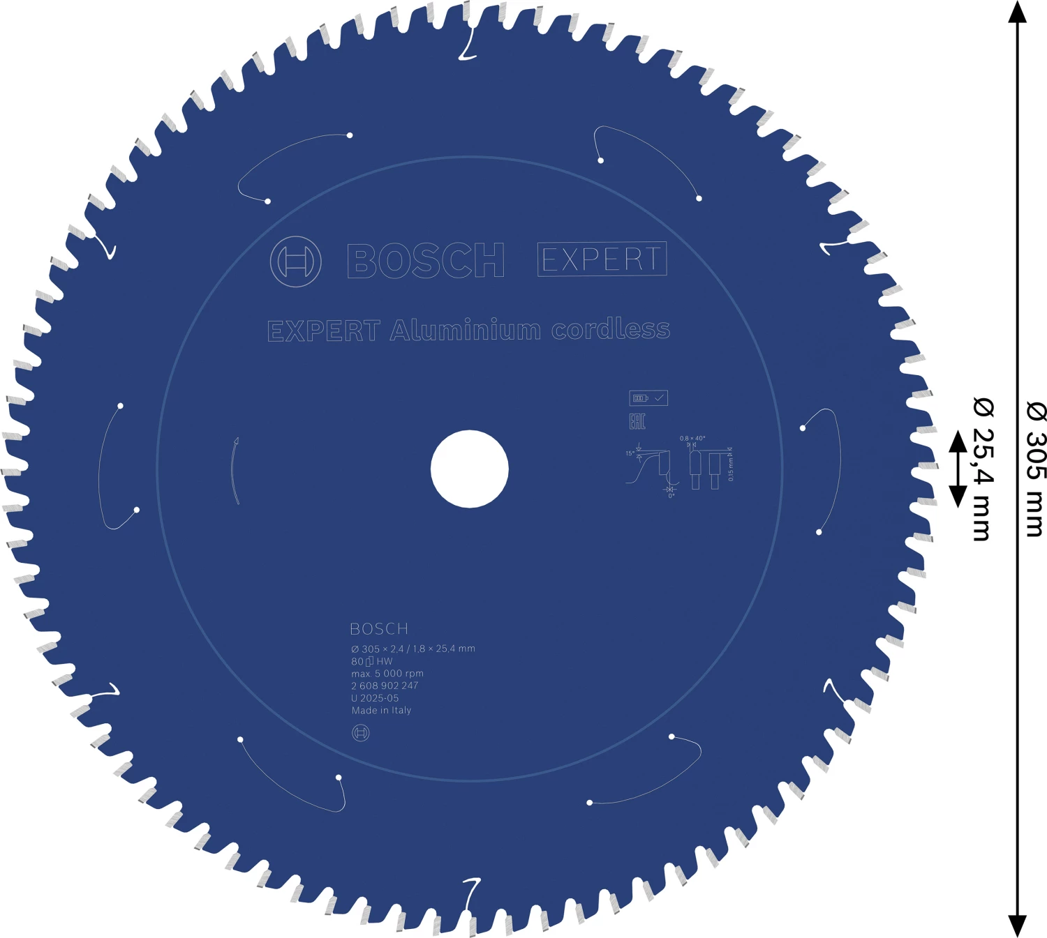 Bosch 2608902247 EXPERT cirkelzaagblad - 305 x 25.4 x 80T - aluminium-image