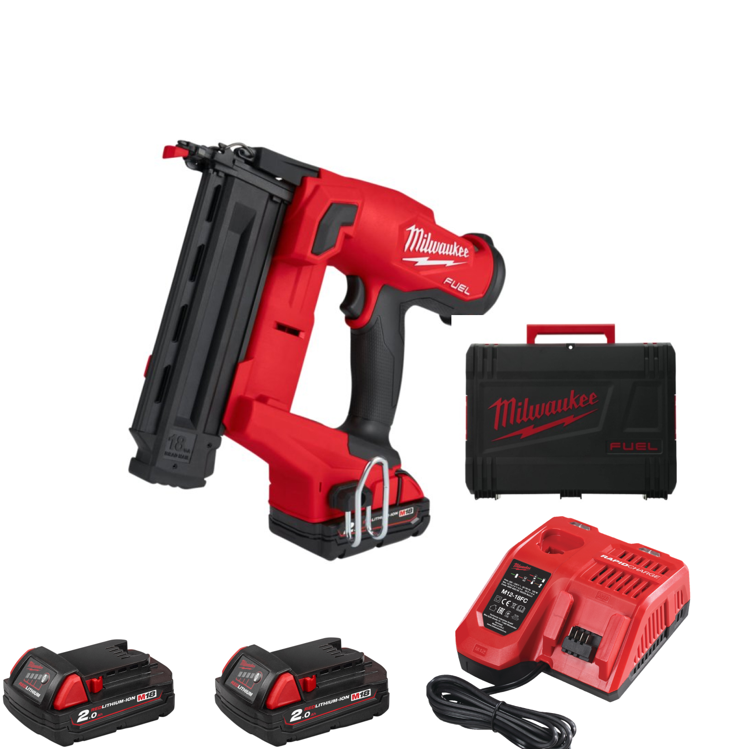 Milwaukee M18 FN18GS-202X 18V Li-ion accu mini brad tacker set (2x 2,0Ah) in HD-box - 18GA recht - 16-54mm-image