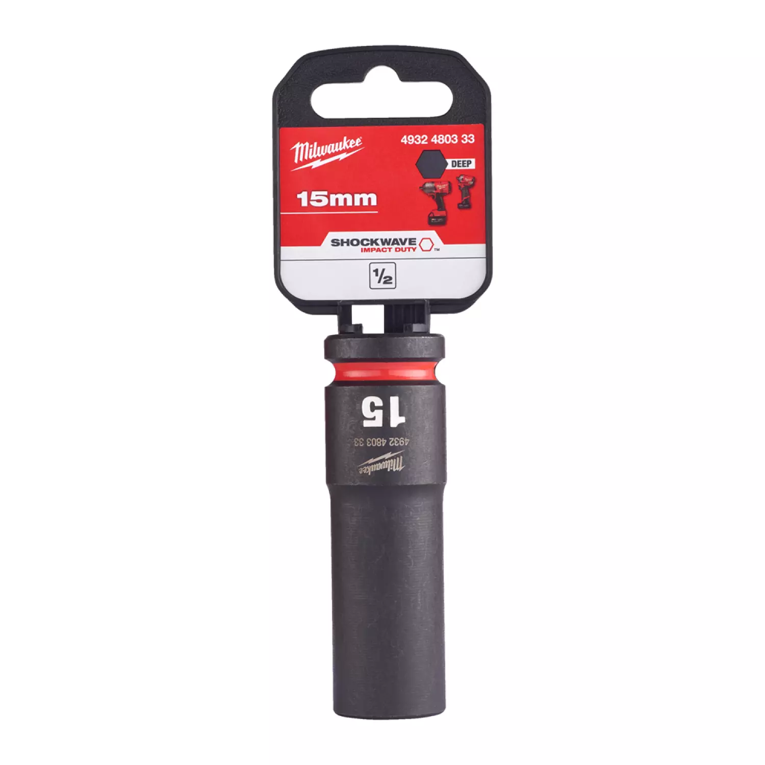 Milwaukee 4932480333 SHOCKWAVE lange krachtdop - 15 mm - 1/2"-image