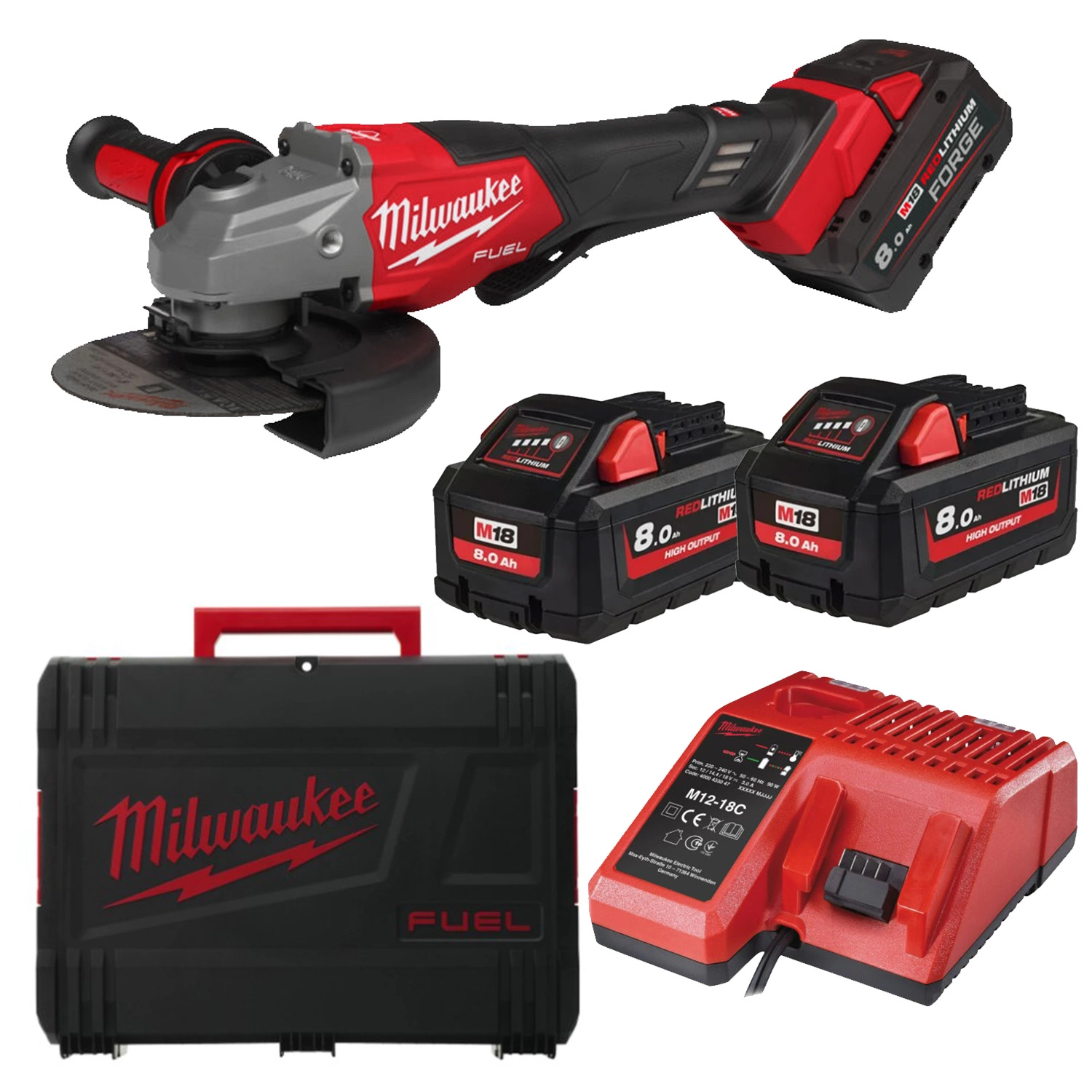 Milwaukee M18 FHSAG125XPDB2-802X 18V Li-ion Battery Angle Grinder Set (2x M18 FB8) in HD Box - 125mm - High Performance-image