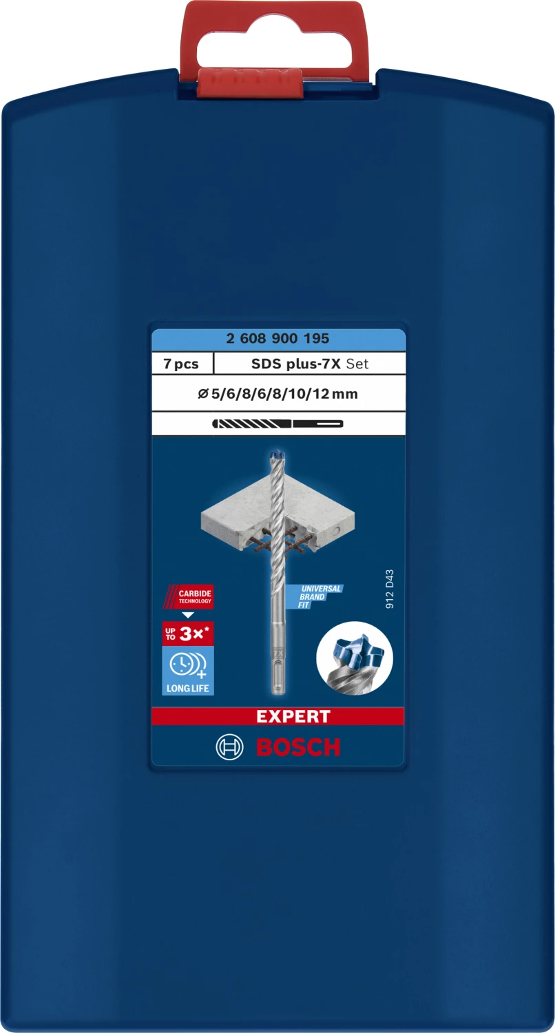 Bosch 2608900195 EXPERT 7-delige set SDS plus-7X 5/6/8x115, 6/8/10/12x165mm in ProBox-image