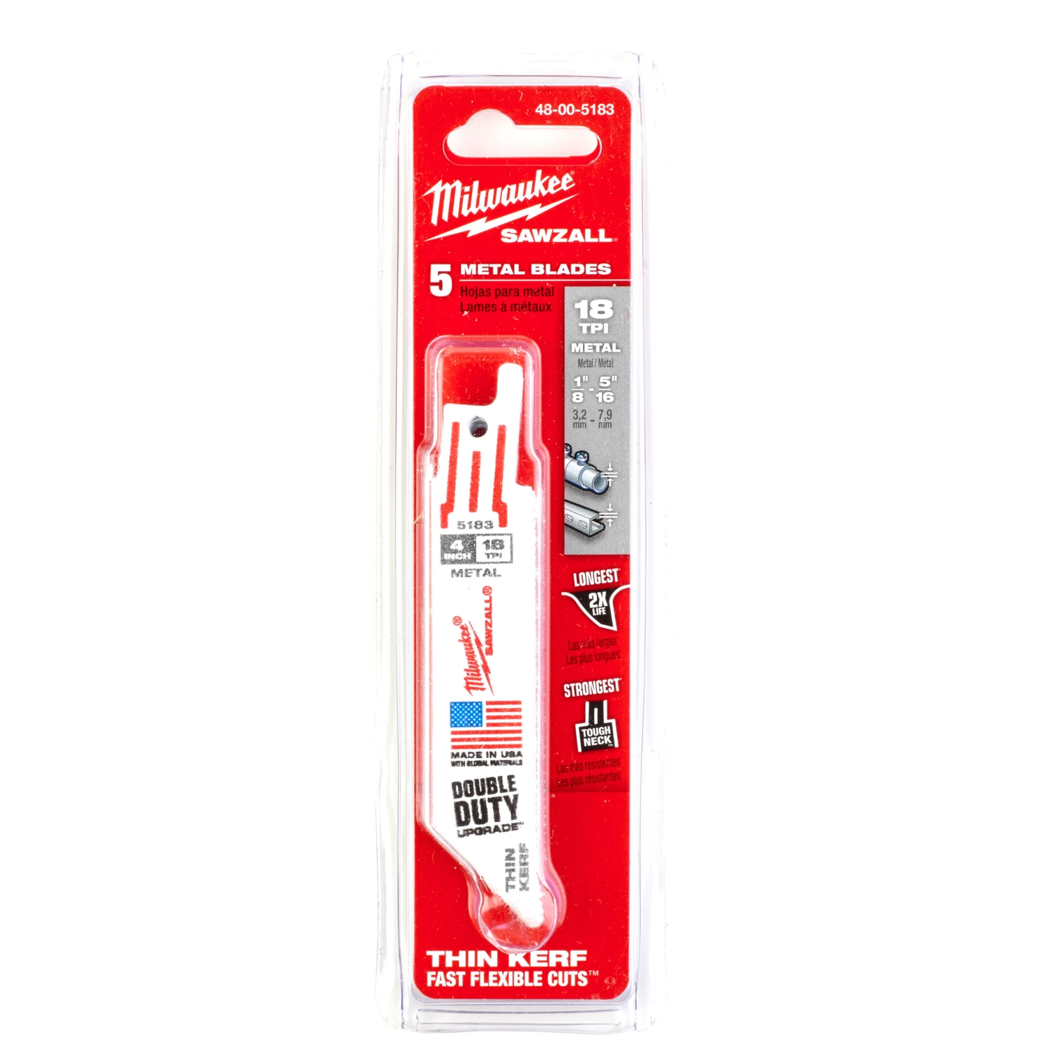 Milwaukee 48475183 Lame de scie alternative Sawzall à trait de scie fin - 100 x 18TPI - métal - 5 pcs.-image