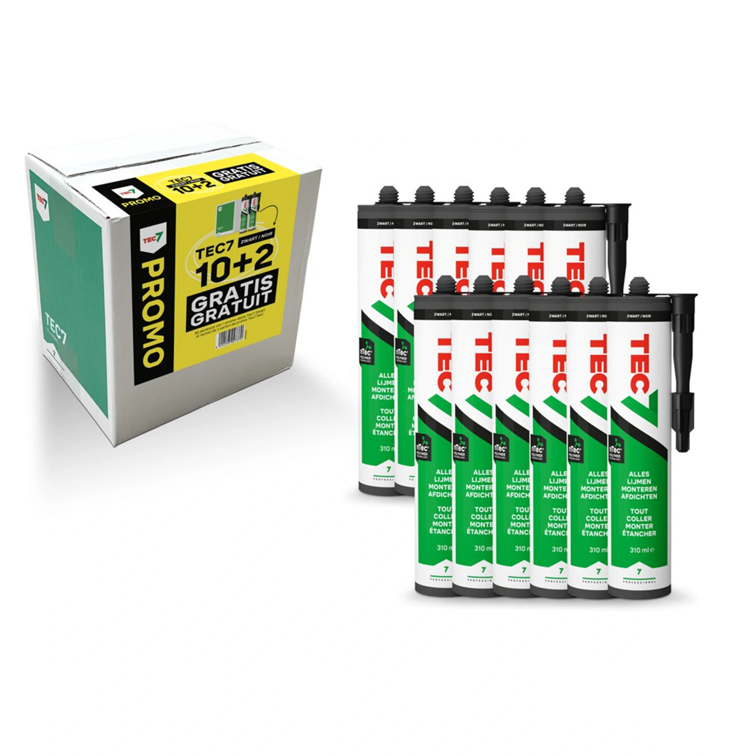 TEC7 Mastic de montage - Noir - Cartouche - 310 ml (10 cartouches + 2 offertes)