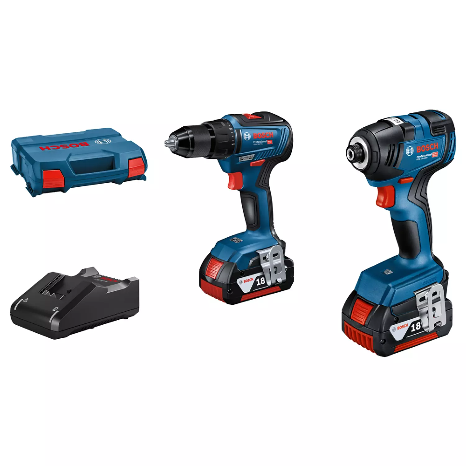 Bosch GDR 18V-200 + GSR 18V-55 Li-ion Accu Combiset (2x 4.0Ah accu) in L-Case-image