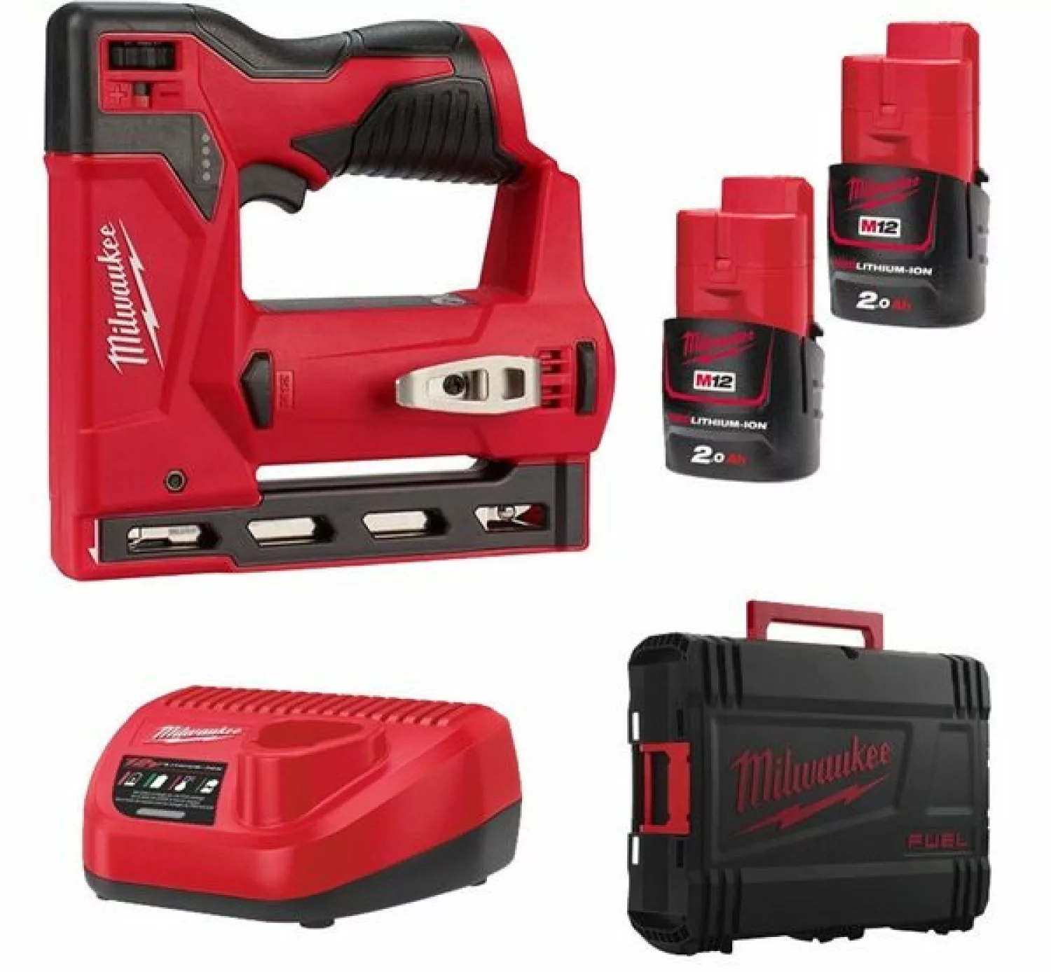 Milwaukee M12 BST-202X 12V Li-ion Tacker set (2x 2.0Ah accu) in HD box - 6-14mm-image