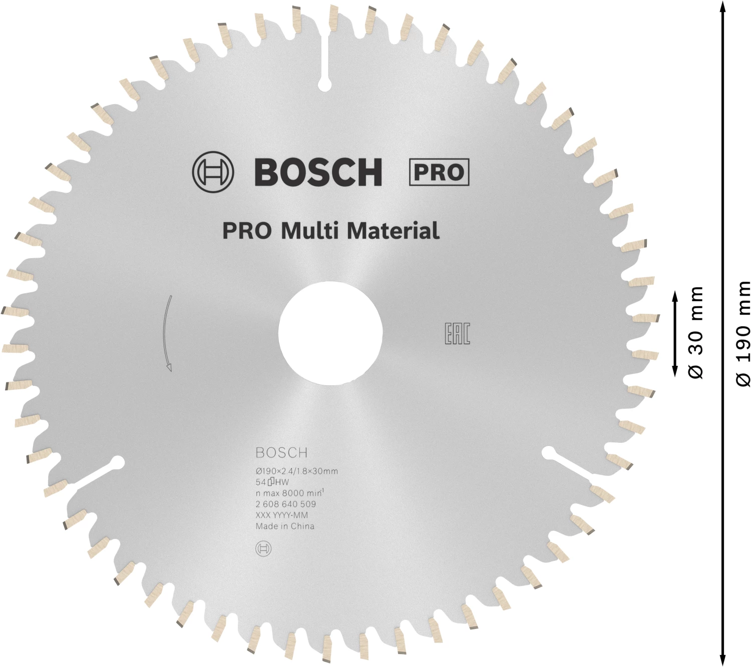 Bosch 2608640509 PRO cirkelzaagblad - 190 x 30 x 54T - multi materiaal-image