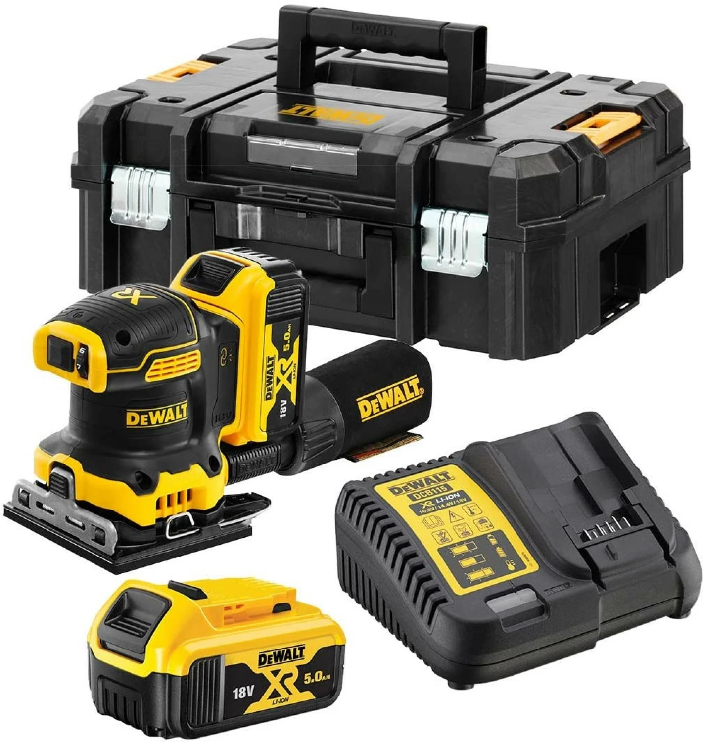 DeWALT DCW200P2 18V Li-ion XR Accu Vlakschuurmachine set (2x 5.0Ah) in TSTAK koffer-image