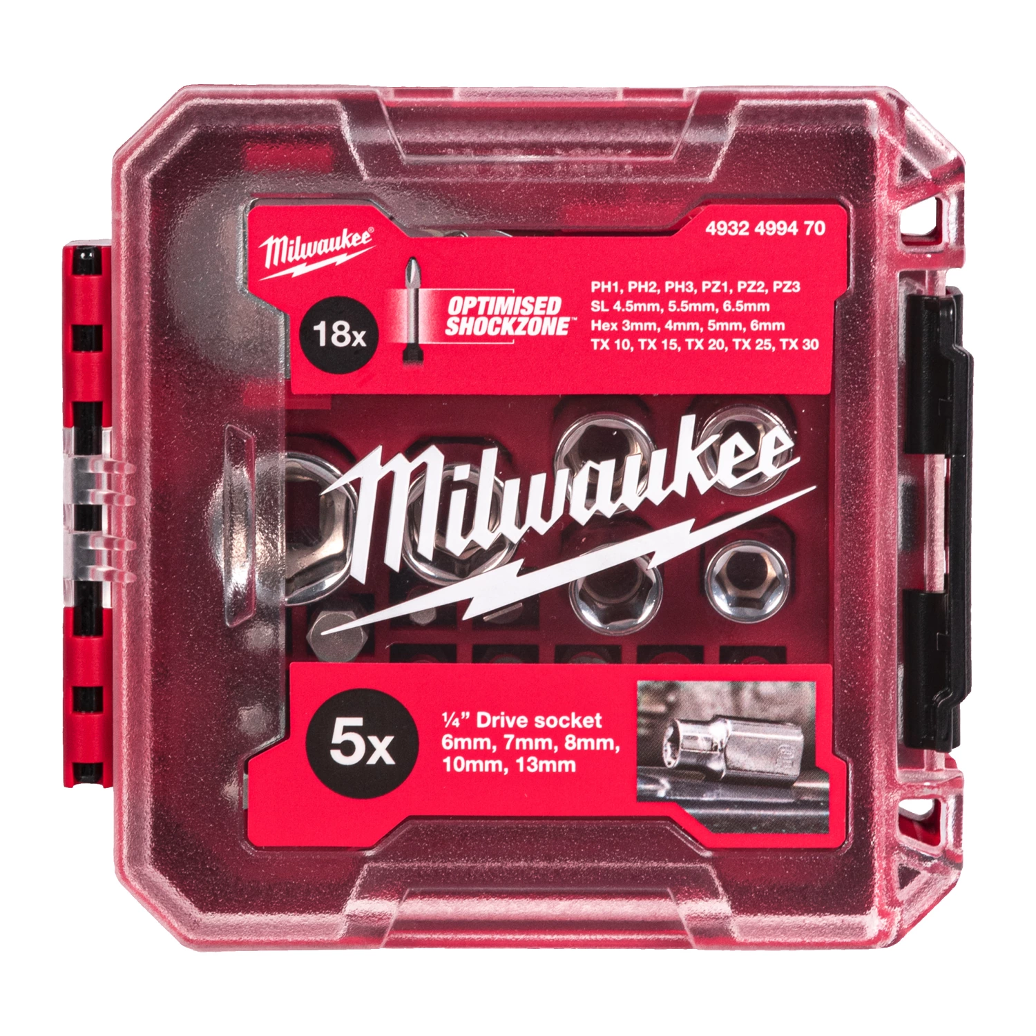 Milwaukee 4932499470 Jeu de 25 clés à cliquet et douilles - dans une boîte PACKOUT™ Ready - 1/4"-image