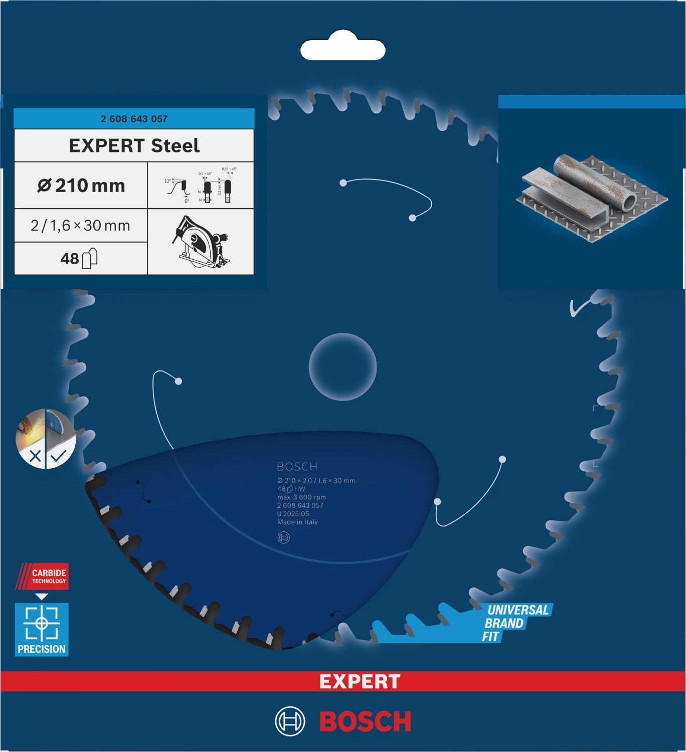 Bosch 2608643057 Expert Lame de scie circulaire - 210 x 30 x 48D - Métal - Carbure-image
