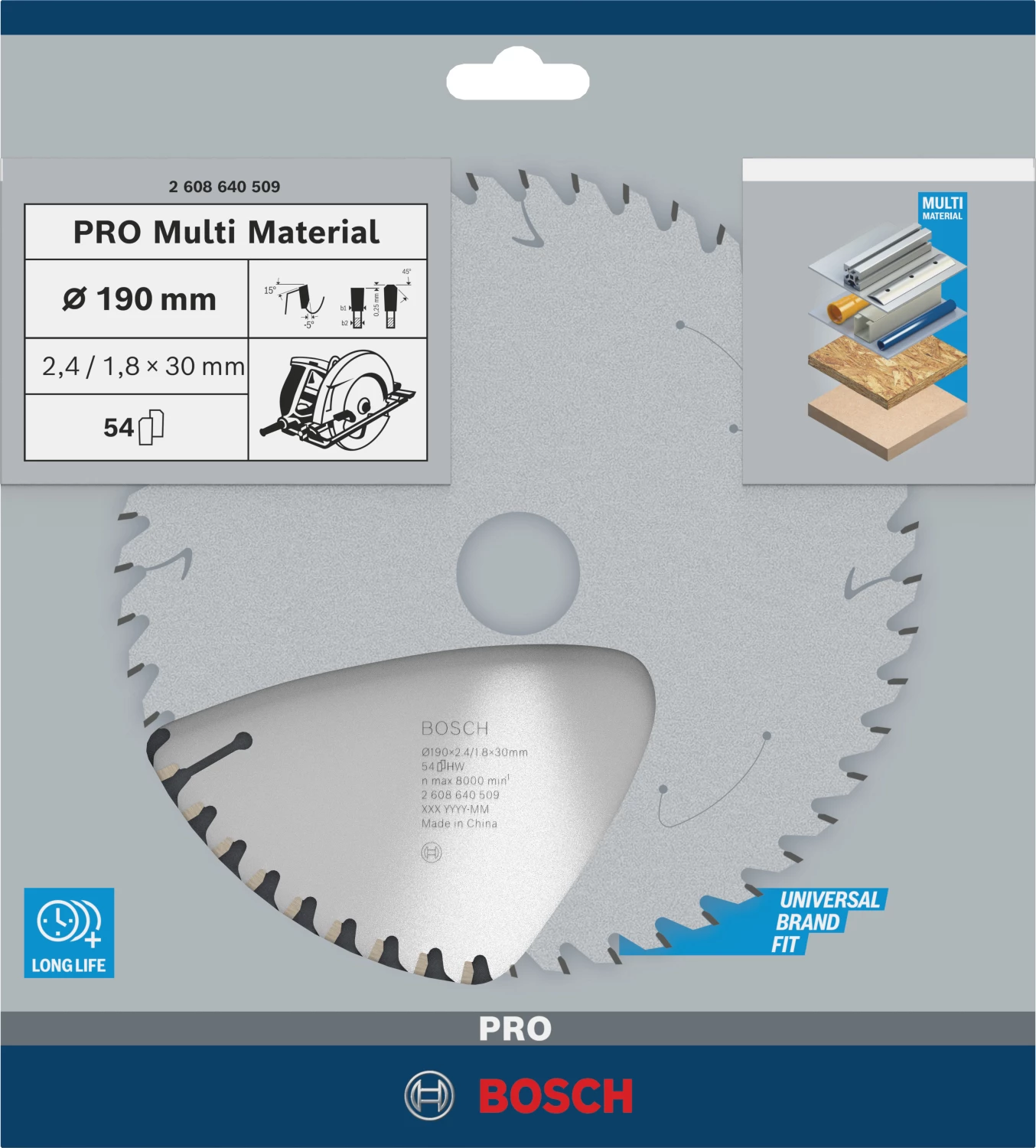 Bosch 2608640509 PRO cirkelzaagblad - 190 x 30 x 54T - multi materiaal-image