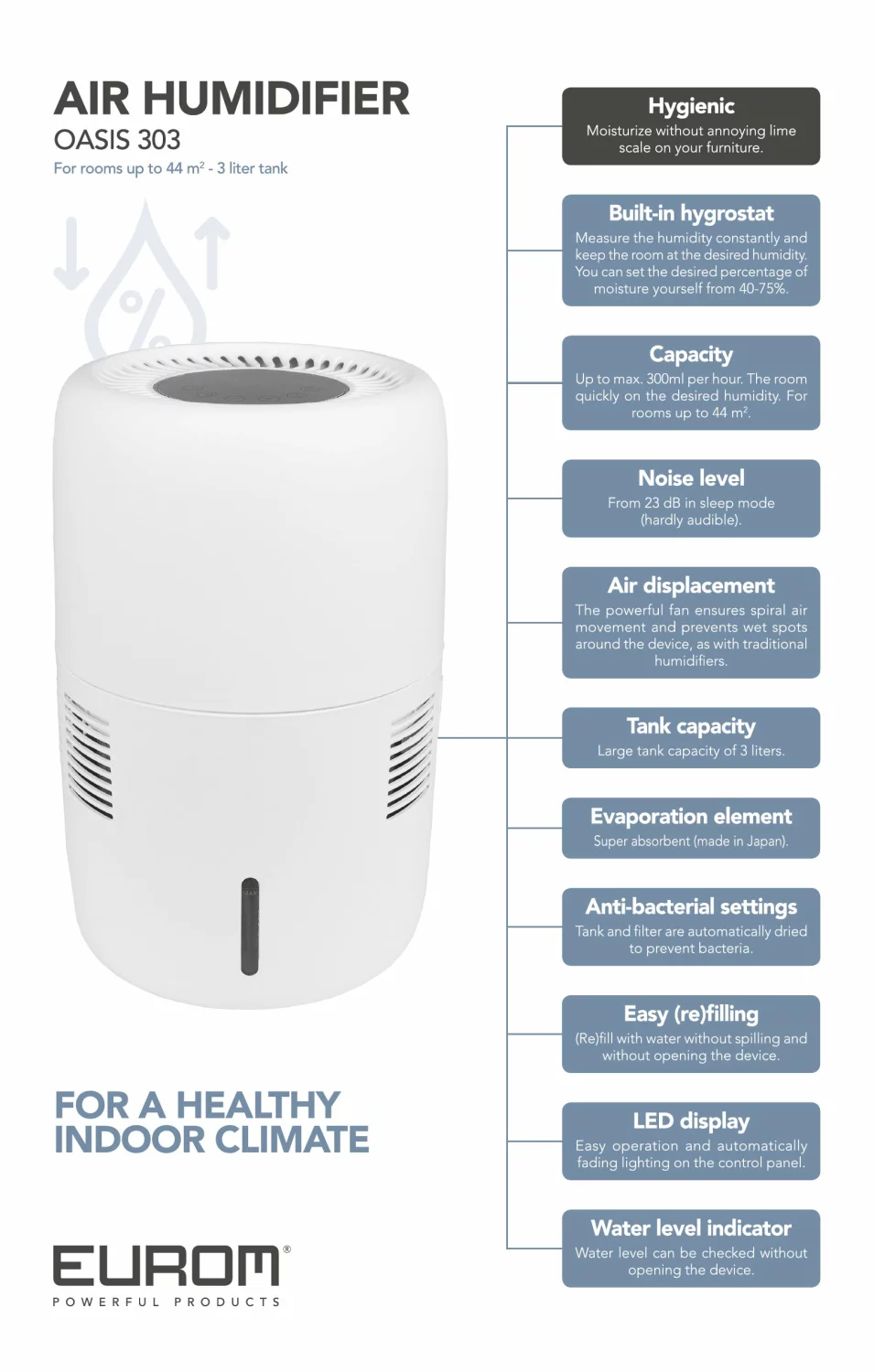 EUROM Oasis 303 WiFi Luchtbevochtiger - 12W - 300 ml/u - 3L-image