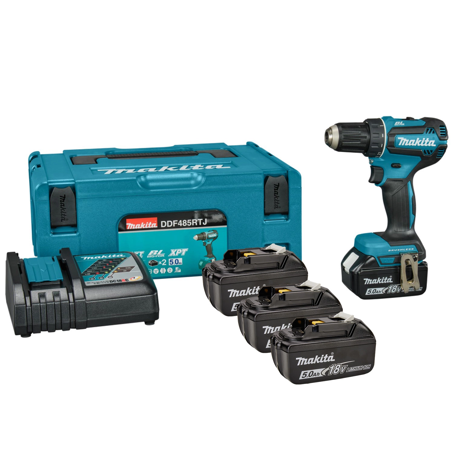 Perceuse visseuse sans-fil Makita DDF485RTJ3 - 18V Li-ion - 3 batteries 5,0 ah - MAKPAC - Brushless - 50 Nm-image