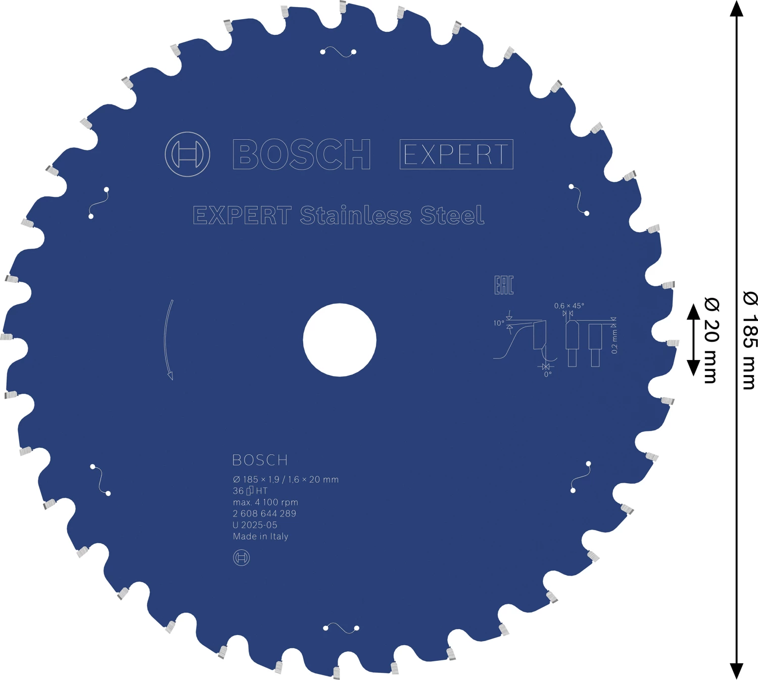 Bosch 2608644289 Expert Cirkelzaagblad - 185 x 20 x 36T - RVS - Carbide-image