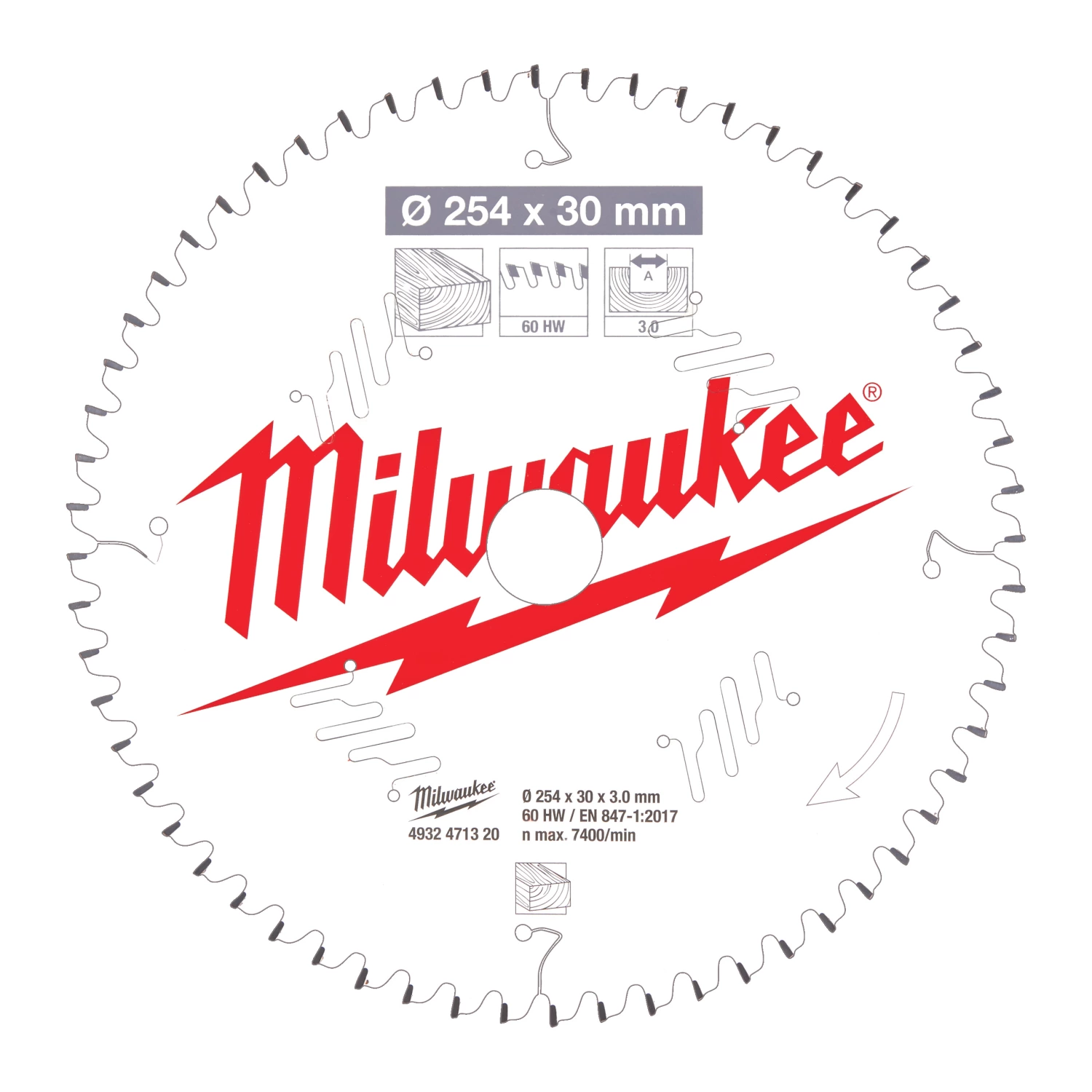 Milwaukee 4932471320 Cirkelzaagblad voor afkortzaag - 254x30x3mm - 60T-image