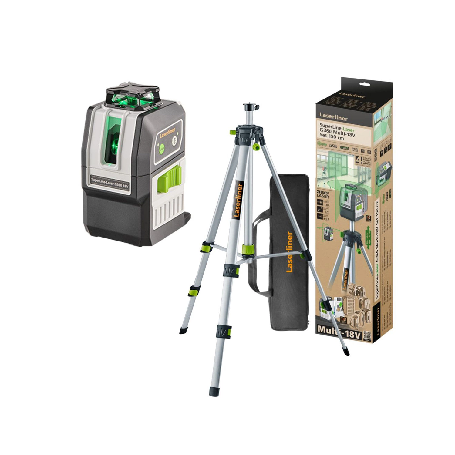 Laserliner SuperLine-Laser G360 Multi-18V Kruislijnlaser incl. statief in tas - 2 lijnen - groen - 30m-image