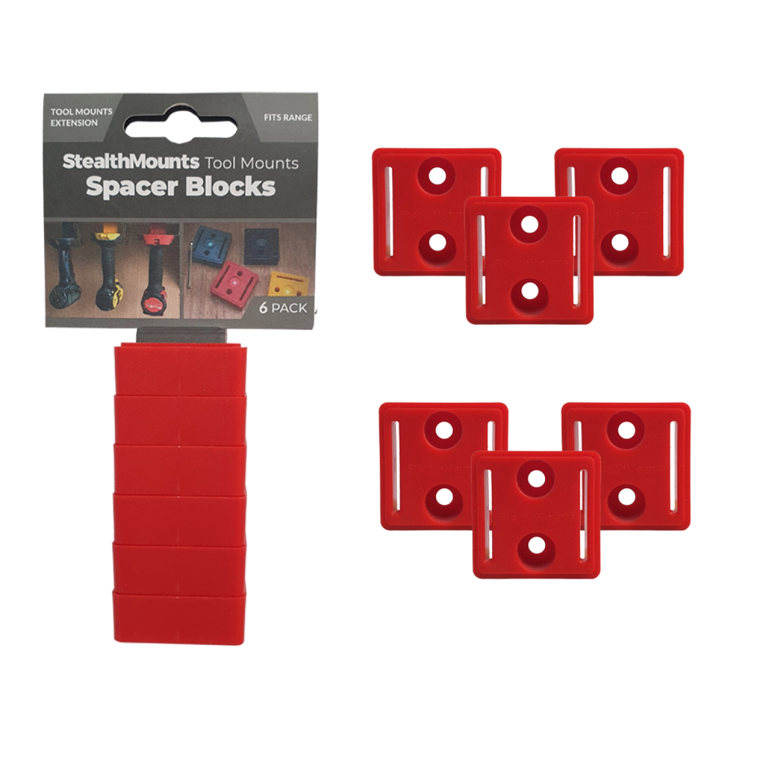 StealthMounts TMSPACE-RED-6 Blocs d'écartement pour support d'outils - 12 mm - pour Milwaukee M18 - rouge - 6 pièces-image