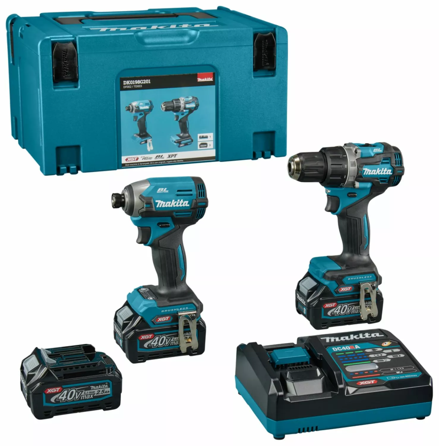 Makita DK0198G201 XGT 40V Max Li-Ion accu boor-/schroefmachine (DF002G) & Slagschroevendraaier (TD003G) combiset (3x 2.5Ah accu) in Mbox-image