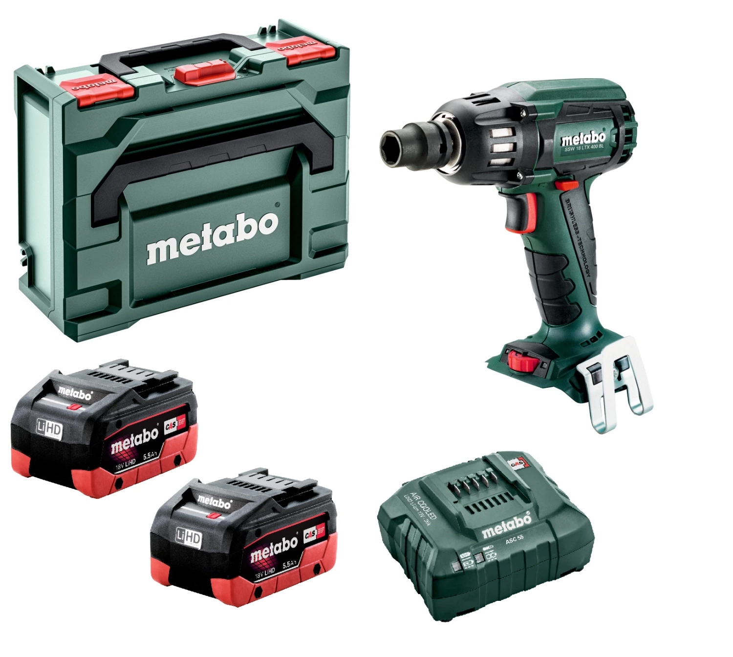 Metabo SSW 18 LTX 400 BL 18V LiHD Accu slagmoersleutel set (2x 5.5Ah accu) in metaBOX - 400Nm - 1/2" - koolborstelloos-image