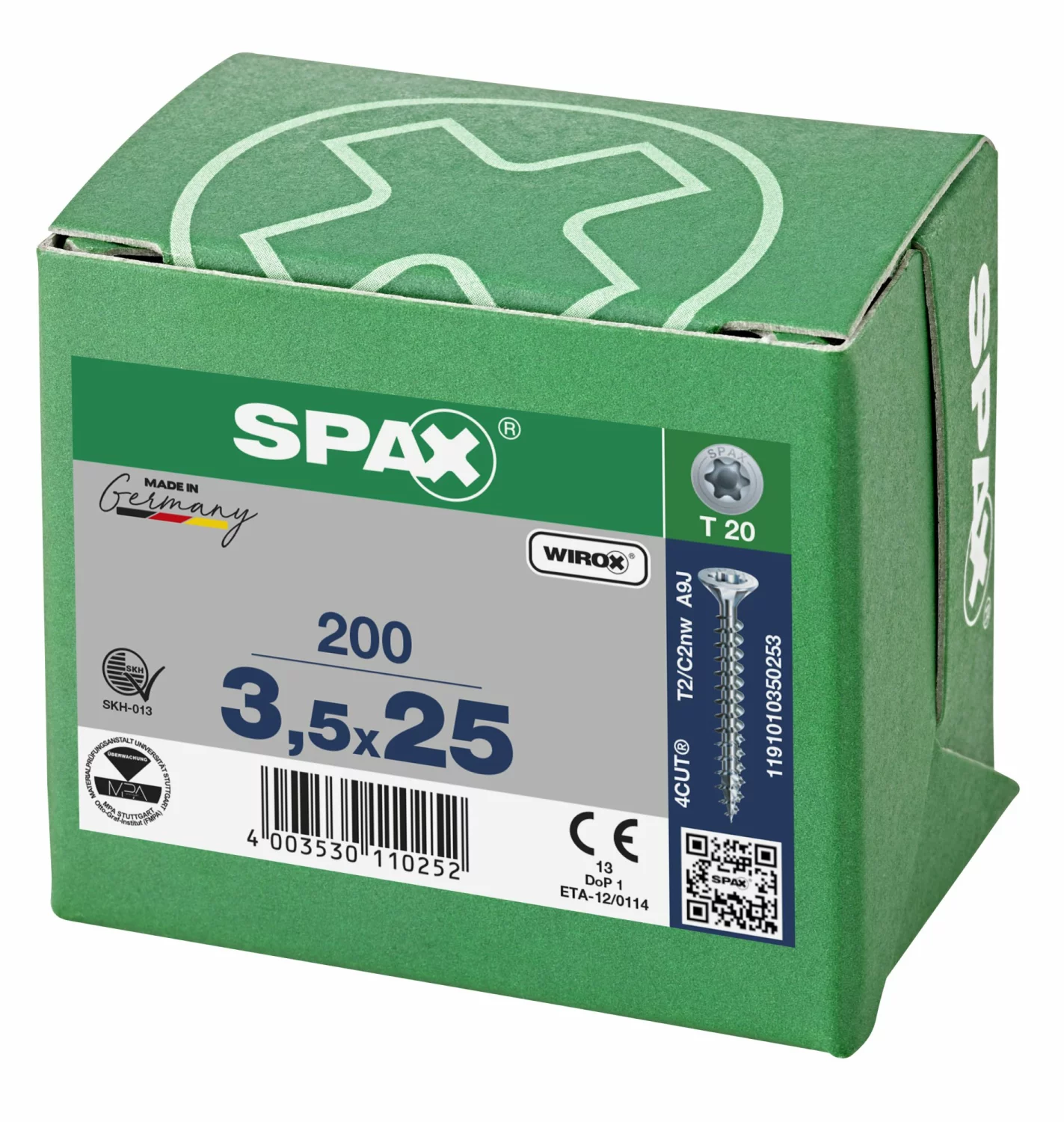 SPAX 1191010350253 Universele schroef, Verzonken kop, 3.5 x 25, Voldraad, T-STAR plus T20 - WIROX - 200 stuks-image