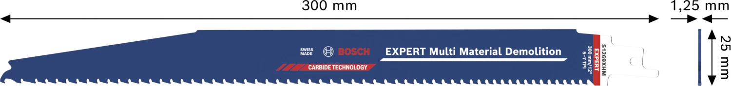 Bosch S1269XHM EXPERT lame de scie sabre pour démolition multi-matériaux - 300 x 1,25 (1 pièce)