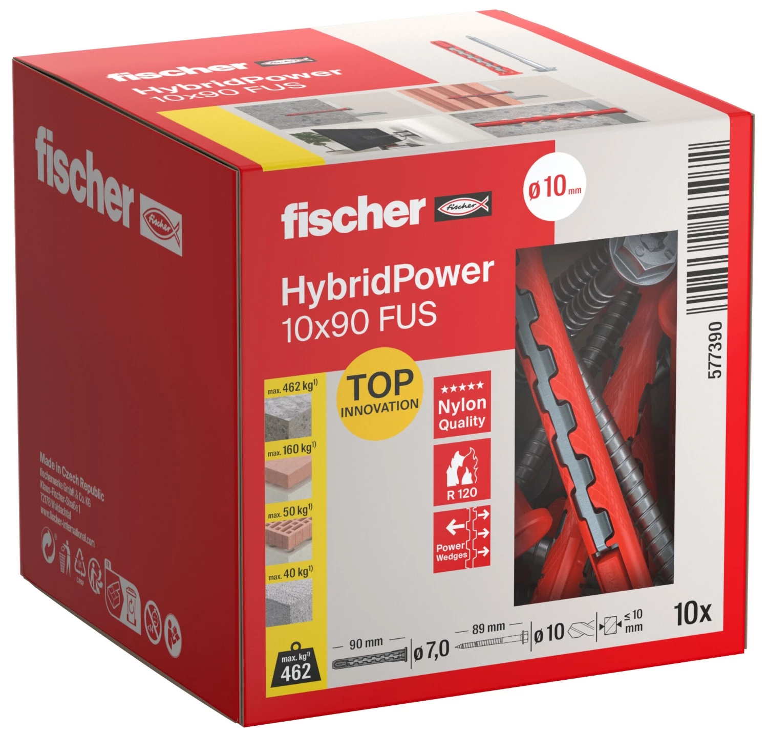 Fischer 577390 Nylon plug HybridPower 10 x 90 FUS met schroef (10st)-image
