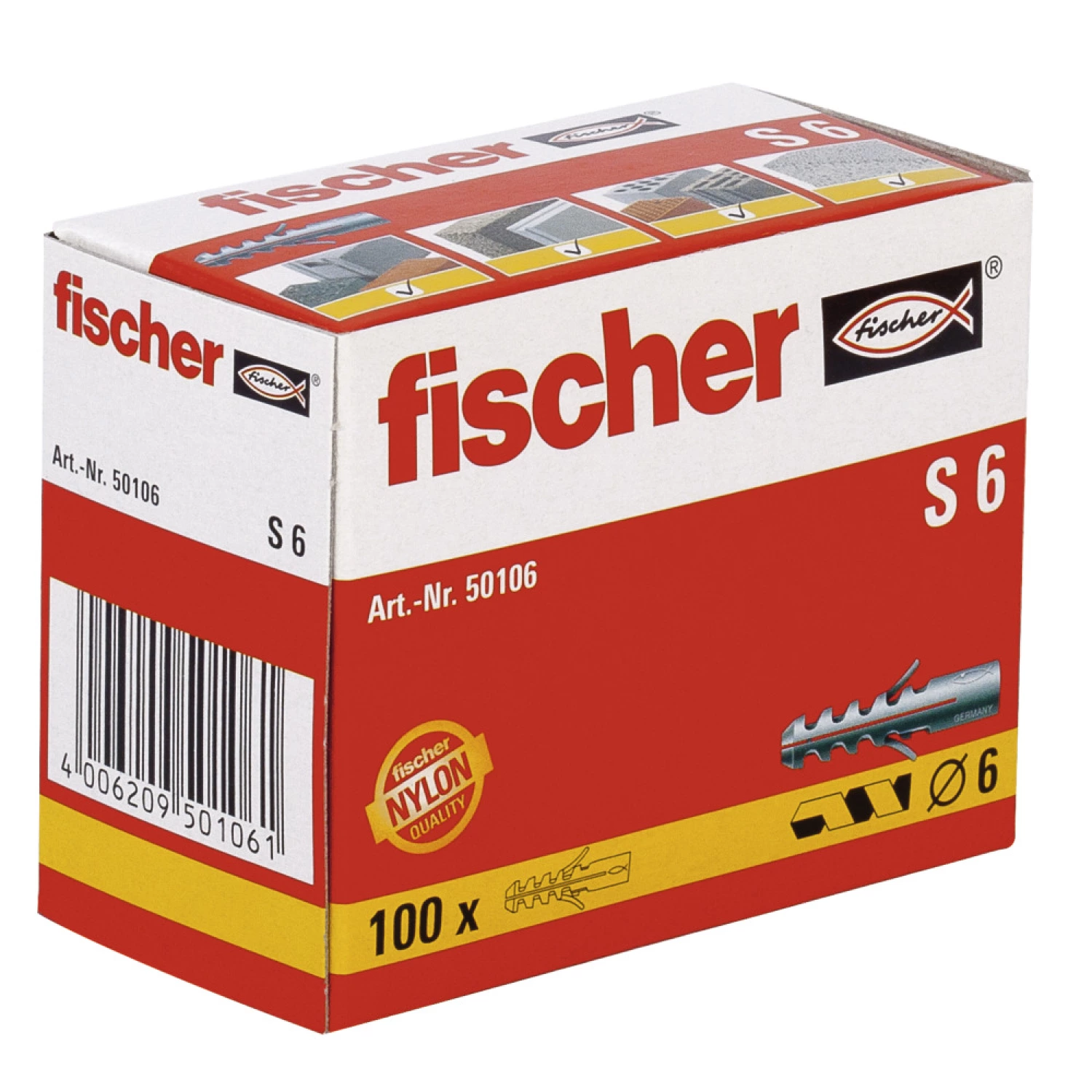 fischer 50106 - Cheville Nylon à expansion S 6 (100pcs) S 6