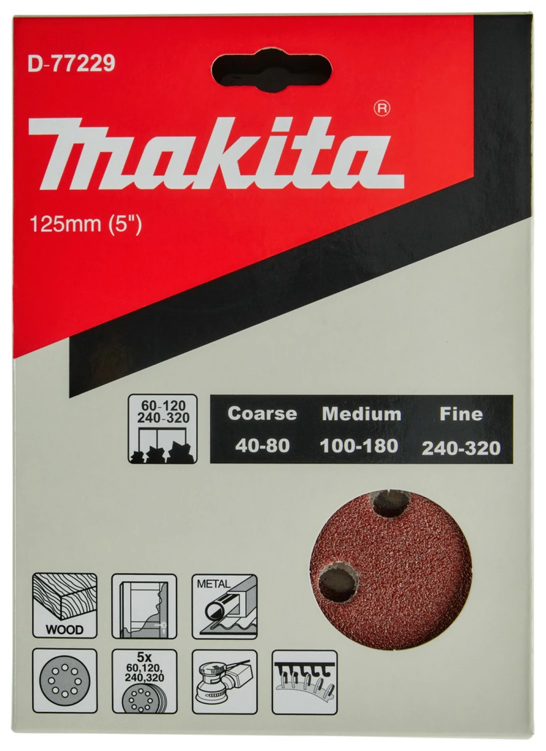 Makita D-77229 Jeu de disques abrasifs 125mm - K60, K120, K240, K320