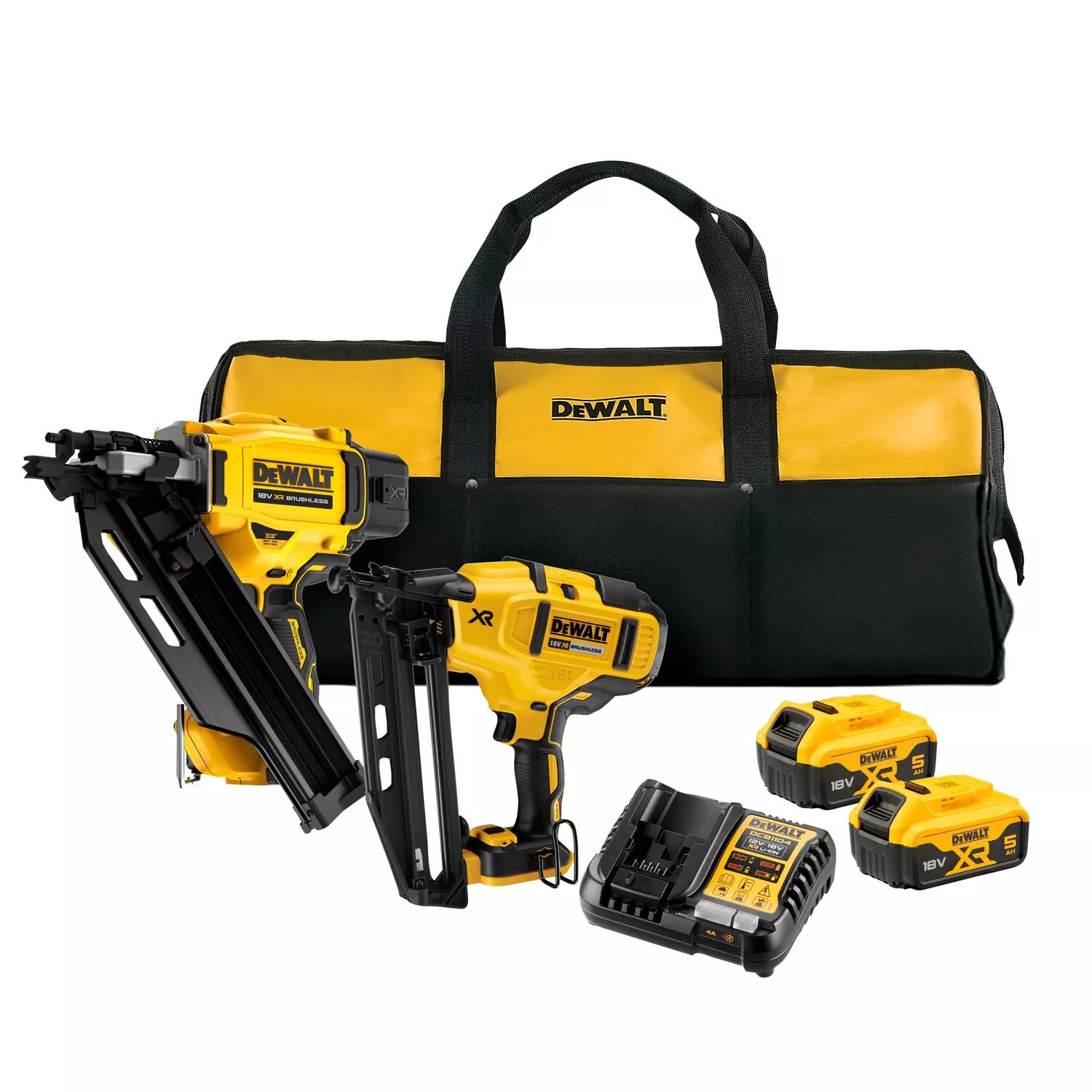 DeWALT DCK246P2-QW Kit comprenant une agrafeuse de chantier (DCN930) et une agrafeuse de finition (DCN660) 18 V Li-ion (2 batteries de 5,0 Ah) dans un sac de transport-image