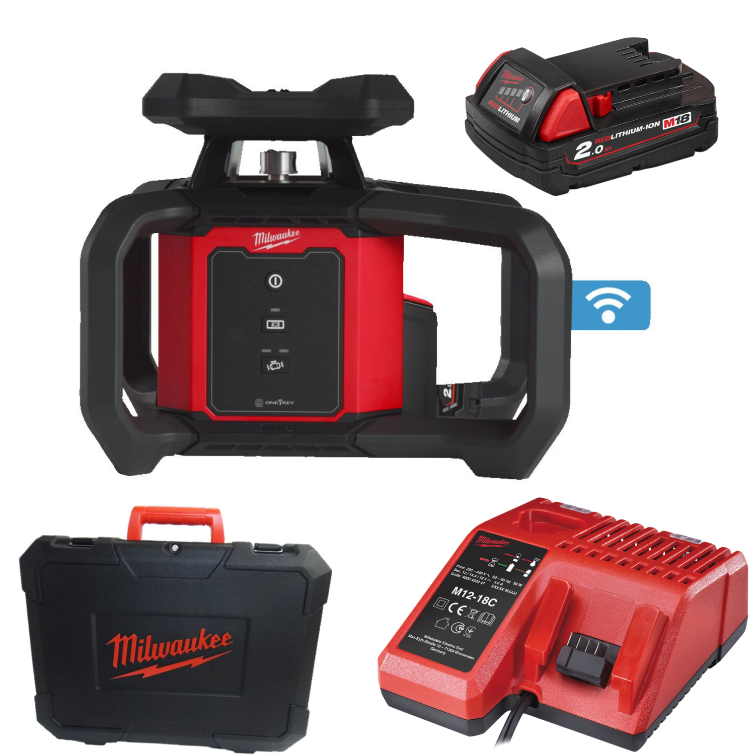 Milwaukee M18 RLOH600-201C 18V Li-ion accu roterende laser (1x 2.0Ah accu) set in koffer - 600m-image