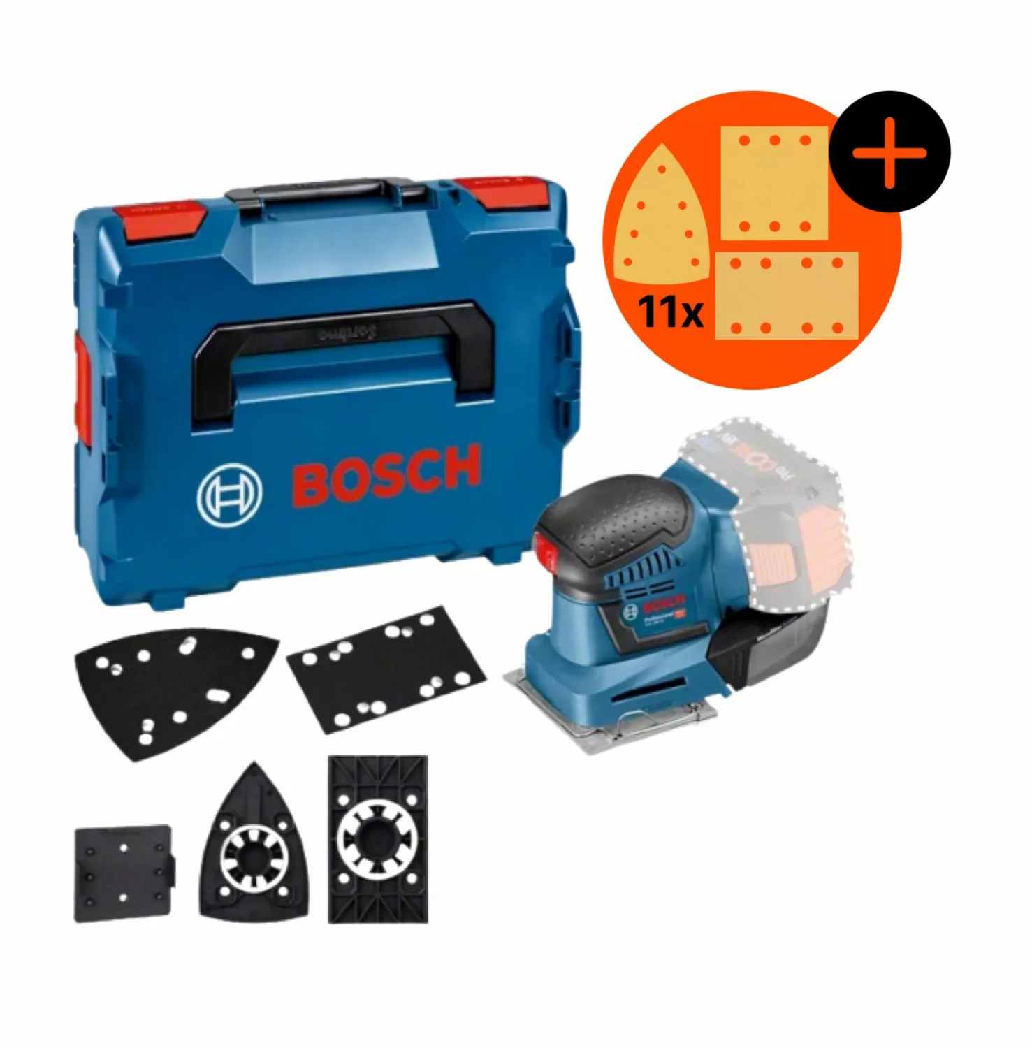 Bosch GSS 18V-10 SOLO 18V Li-ion Accu 3-in-1 multischuurmachine body in L-boxx + schuurvellen set