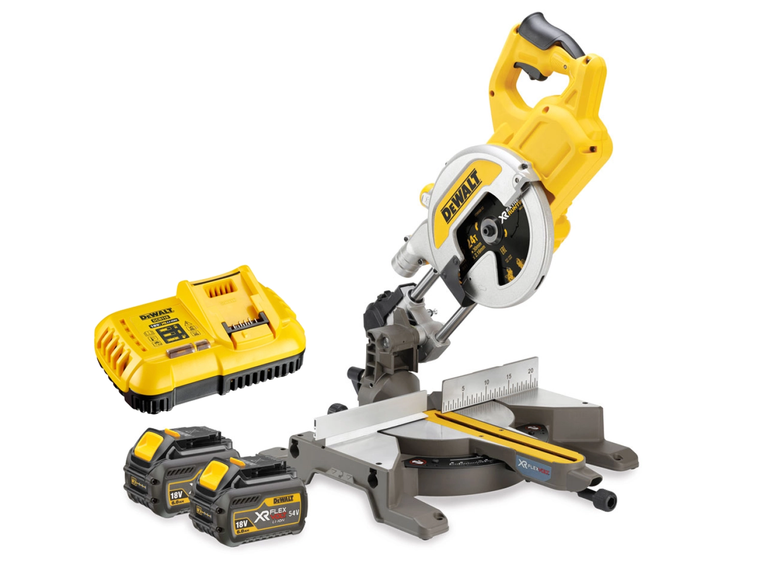 DeWALT DCS777T2 18V/54V XR FlexVolt Li-Ion Accu afkort- en verstekzaagmachine set (2x 6.0Ah accu) - 216 x 30mm - koolborstelloos-image