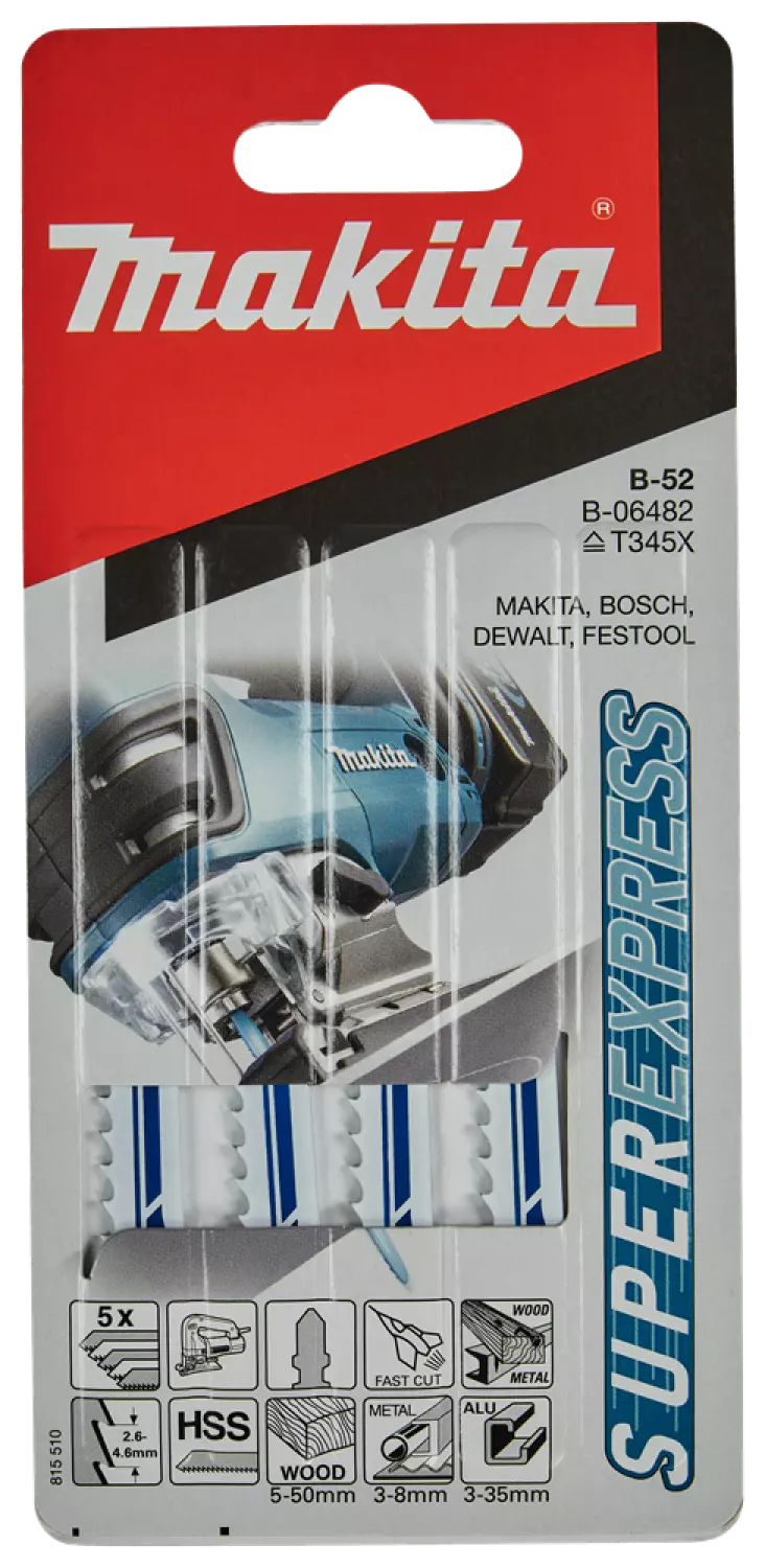 Makita B-06482 HSS Decoupeerzaagblad B52 - Hout met spijkers / Aluminium / Kunststof (5st)-image