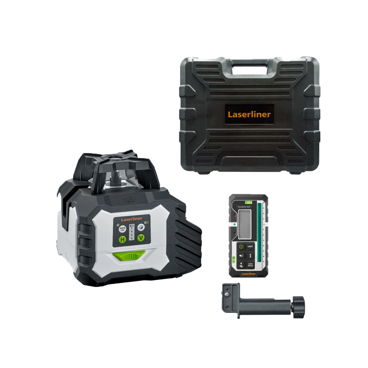 Laserliner Duraplane GMX-18V Laser à lignes croisées 360° avec récepteur dans un coffret - 3 lignes - vert - 60 m - IP54-image
