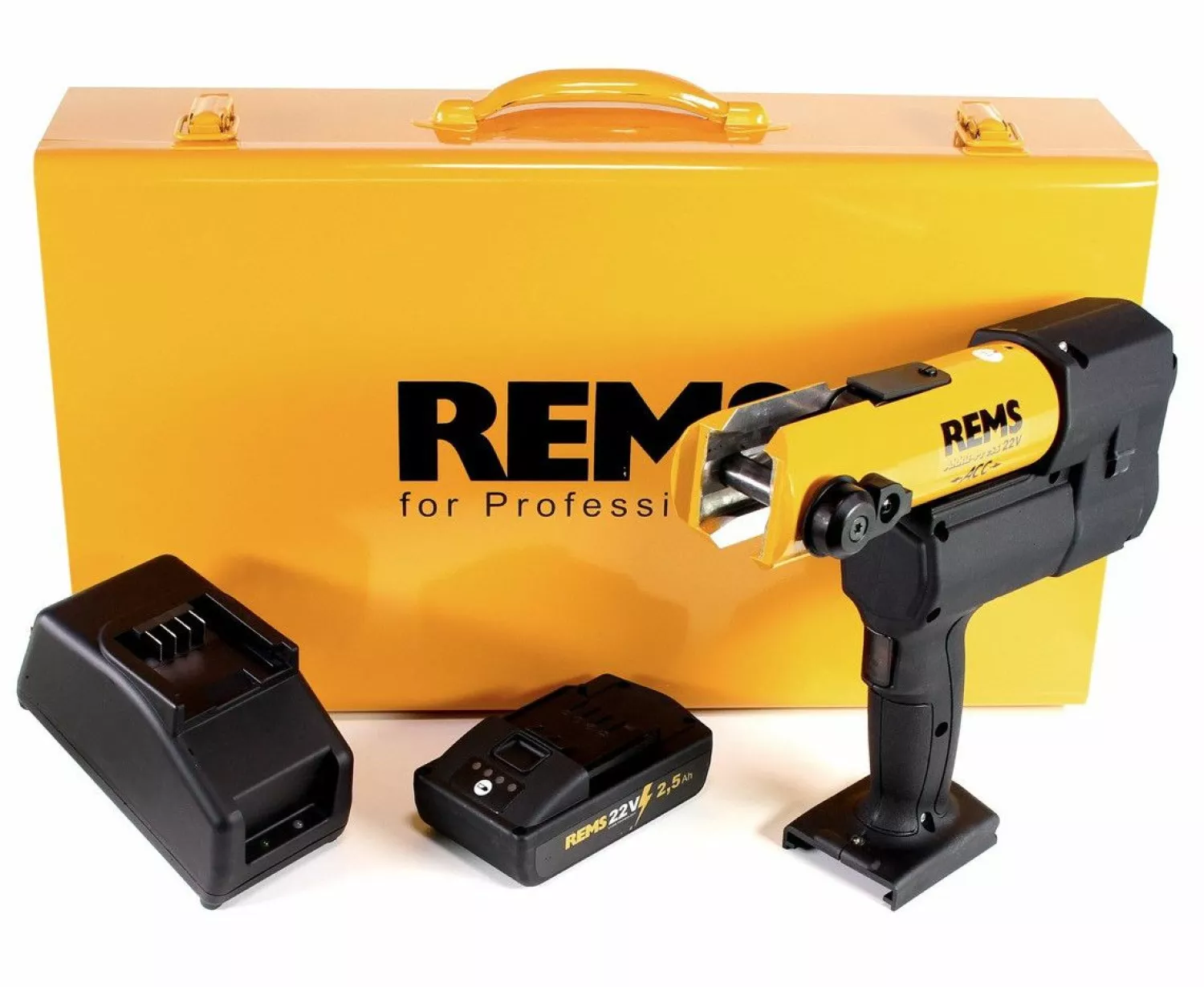 REMS 576010 R220 Akku-Press 22 V ACC set de presses sans fil dans un coffret en acier - universel 10-108 mm - avec accu 21,6V, 2,5Ah et chargeur rapide-image