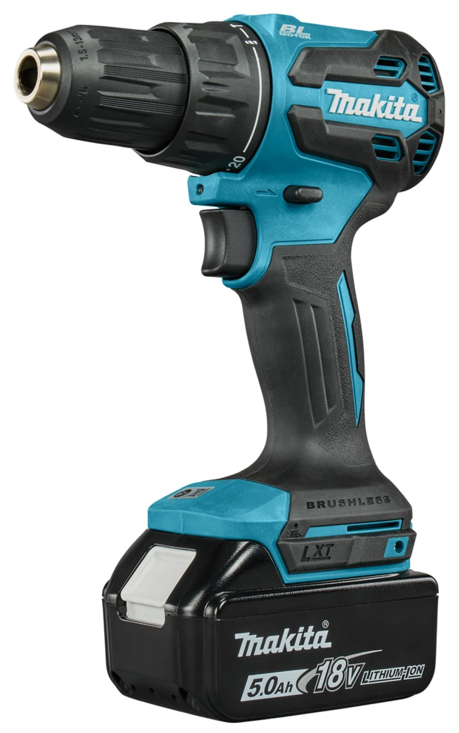 Makita DHP490RTJ 18 V Li-ion kit perceuse-visseuse à percussion sans fil (2 batteries 5,0 Ah) dans Mbox --image