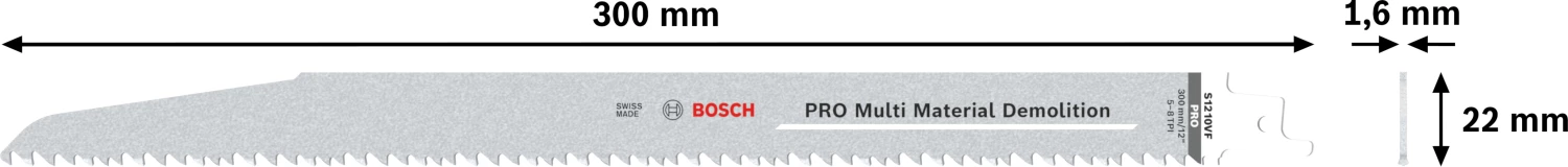 Bosch PRO S1210VF Lame de scie sabre de démolition - 300 mm - multi-matériaux (5 pièces)