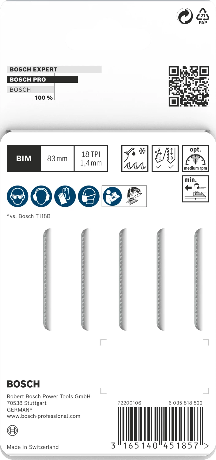 Bosch PRO T118EFS Stainless Steel decoupeerzaagblad - 83mm - RVS (5st)-image