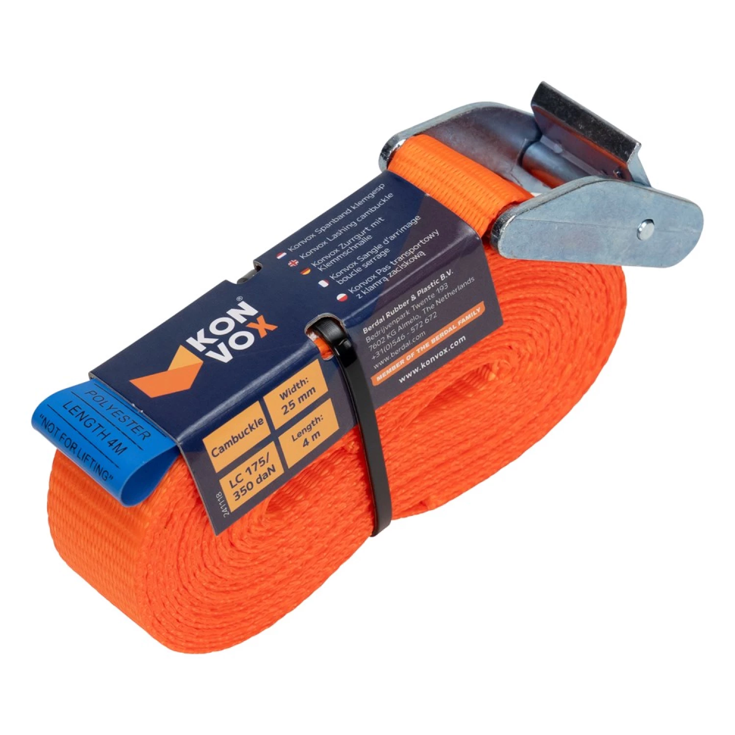 Konvox LAZE1425-0004 Spanband eindloos met klemgesp HD - 4m x 25mm - 350 daN - Oranje-image